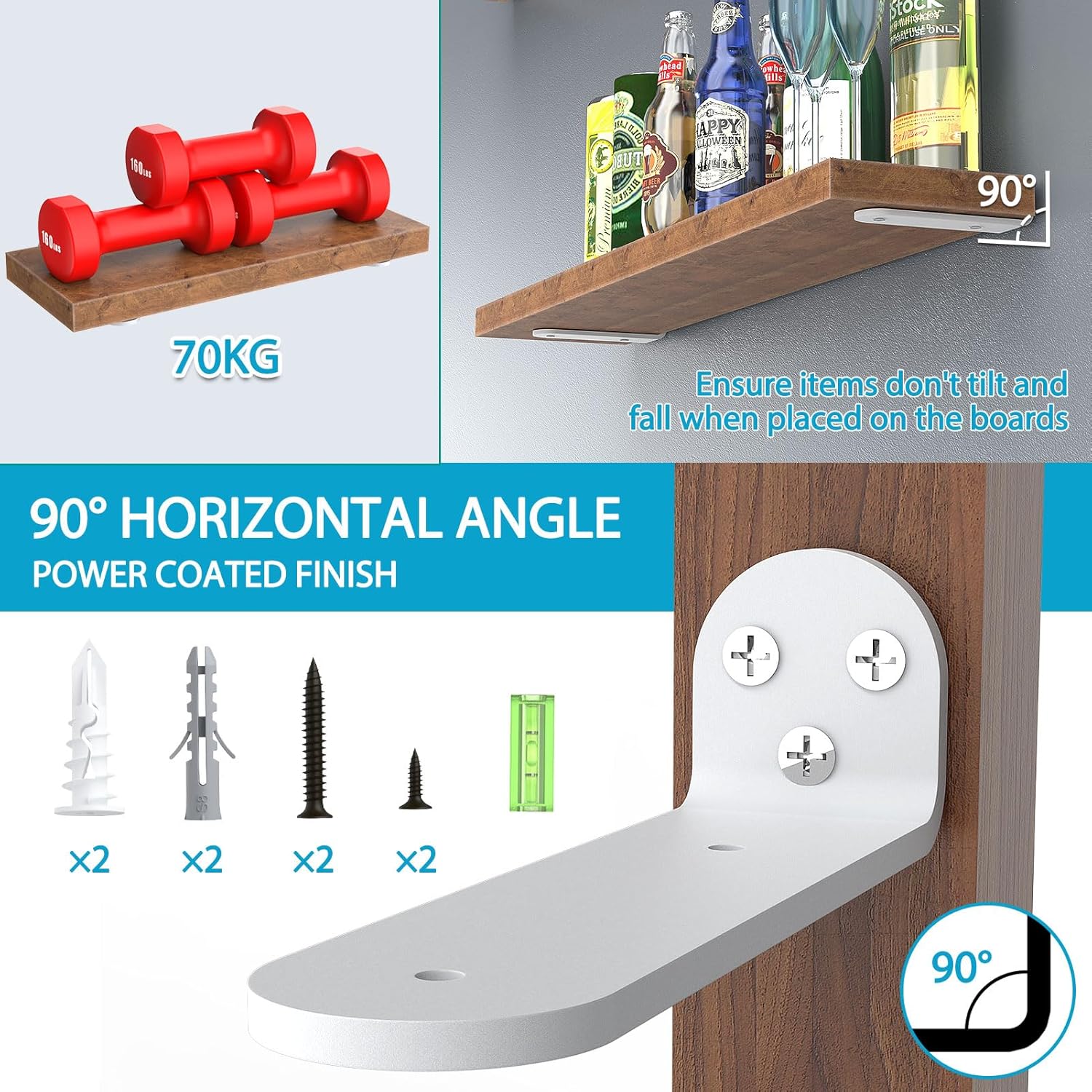 Weldun Staffe Galleggianti per Mensole 65cm, Bianco - immagine 2