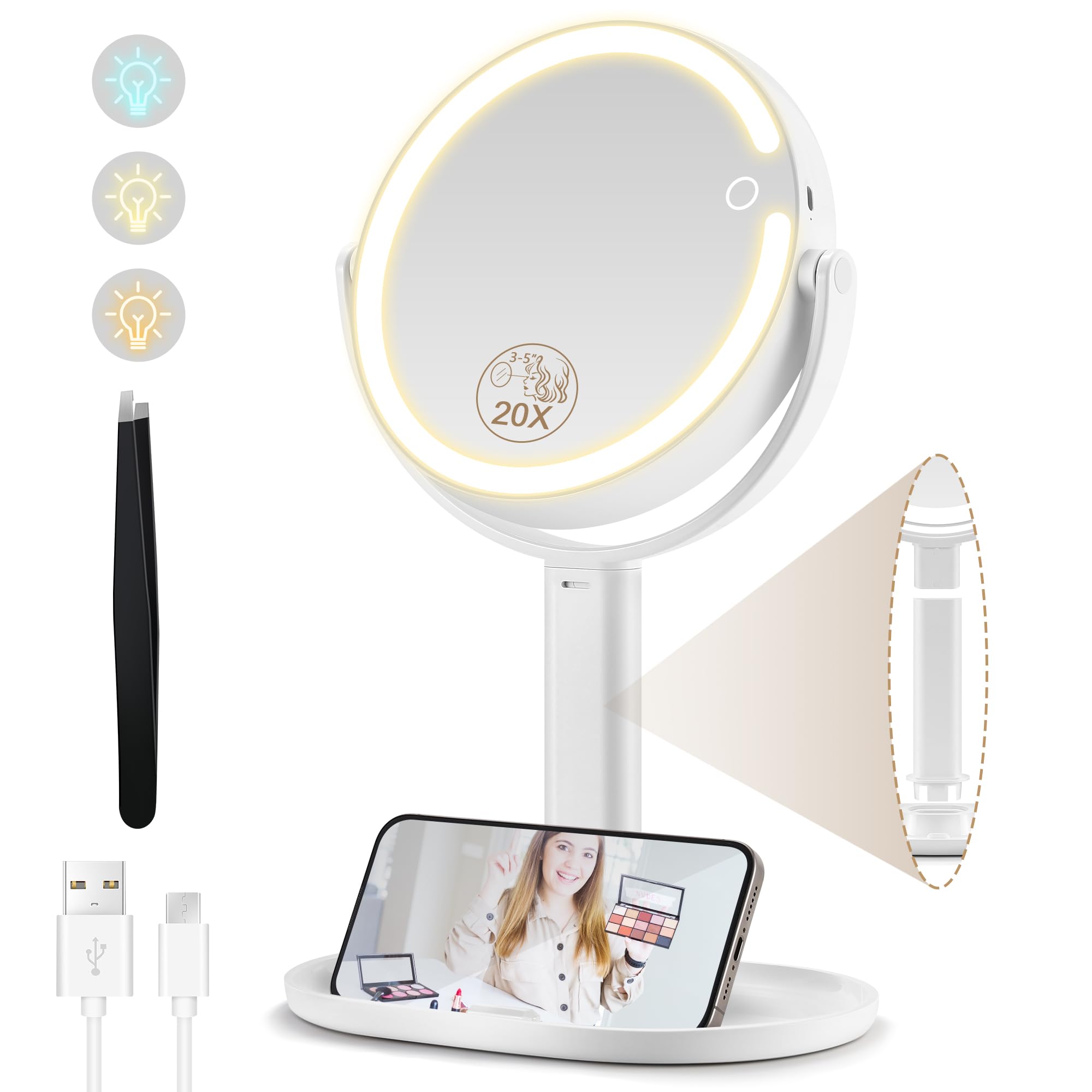 Momokuba Specchio Trucco Ingranditore 20x con Luci 8"