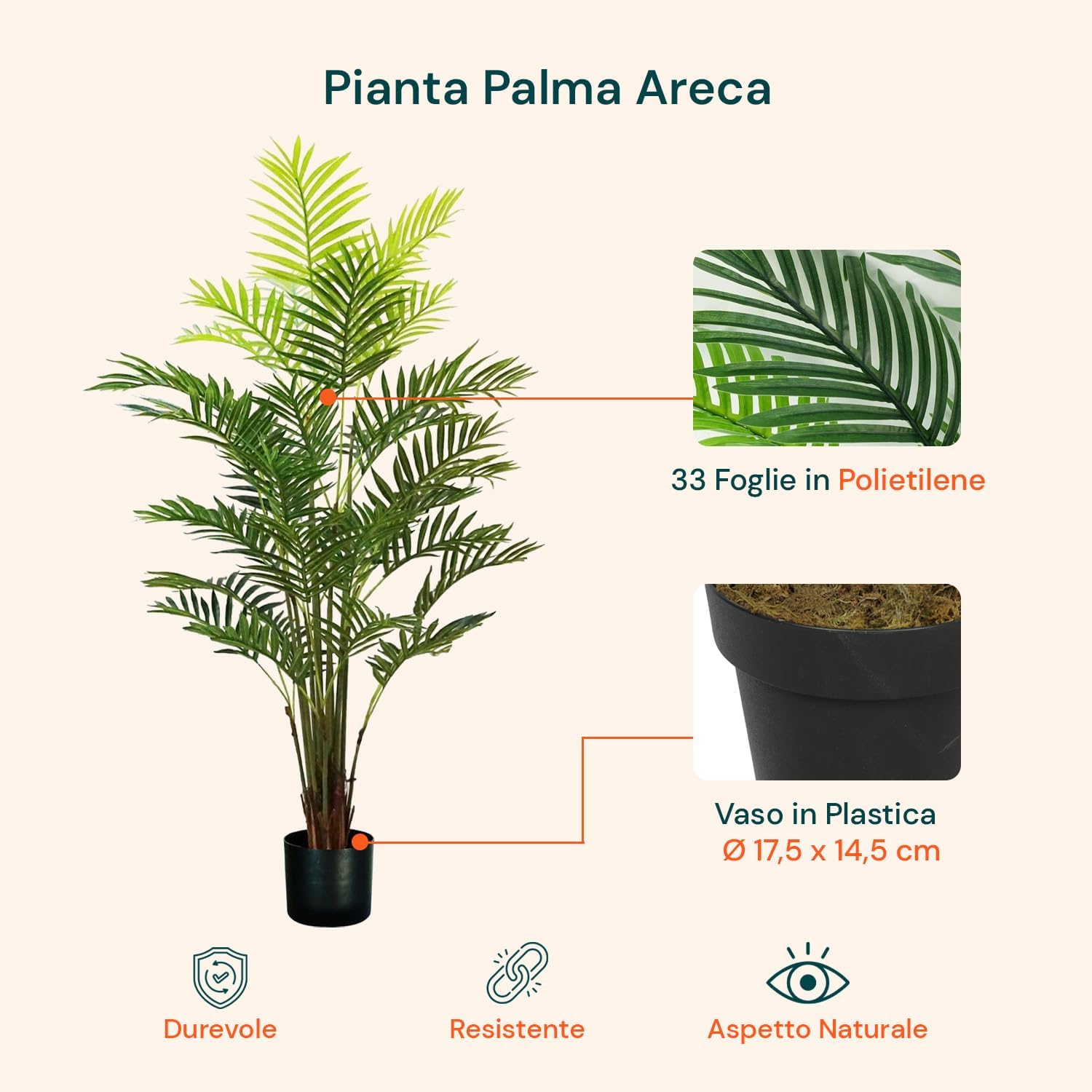 Avilia Palma Areca Artificiale 160 cm con Vaso - immagine 2