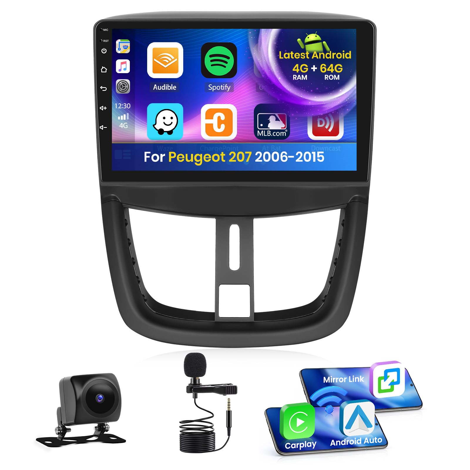 Inefala Autoradio Android 15 per Peugeot 207 (4+64G)