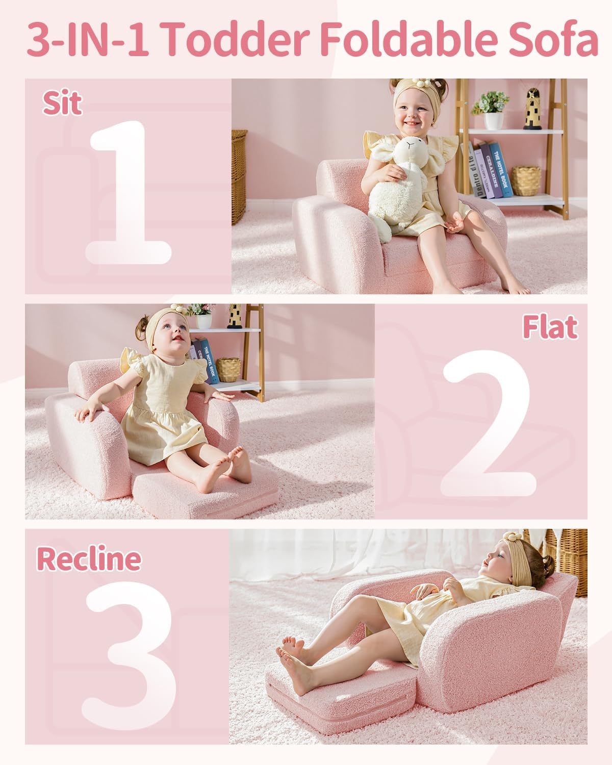 Kidbloom Divanetto per Bambini 3 in 1 Rosa - immagine 2