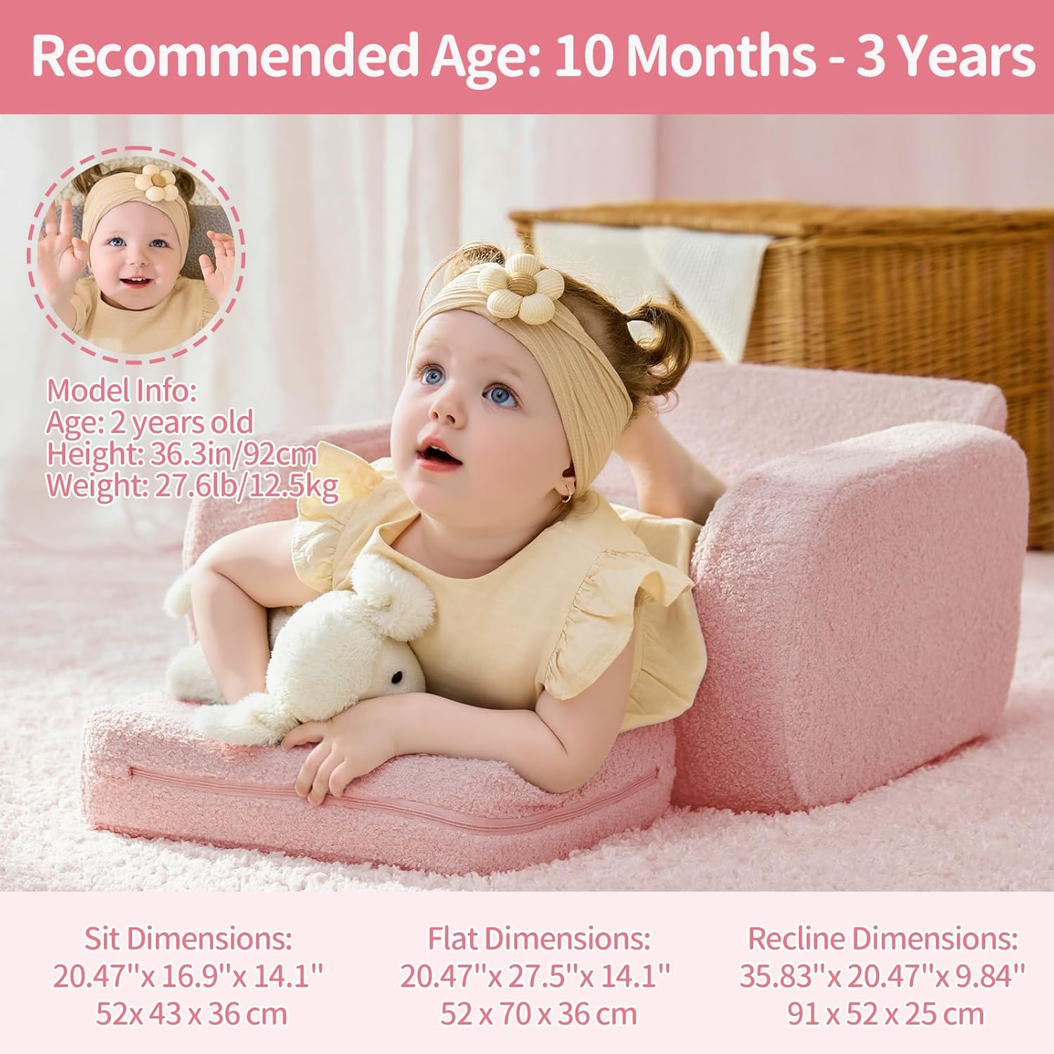 Kidbloom Divanetto per Bambini 3 in 1 Rosa - immagine 5