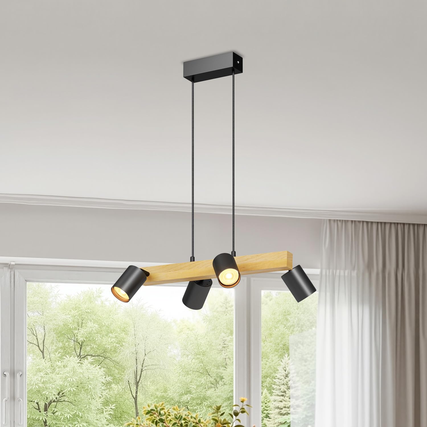 Lvwit Lampadario Sala da Pranzo Nero con 4 Luci GU10