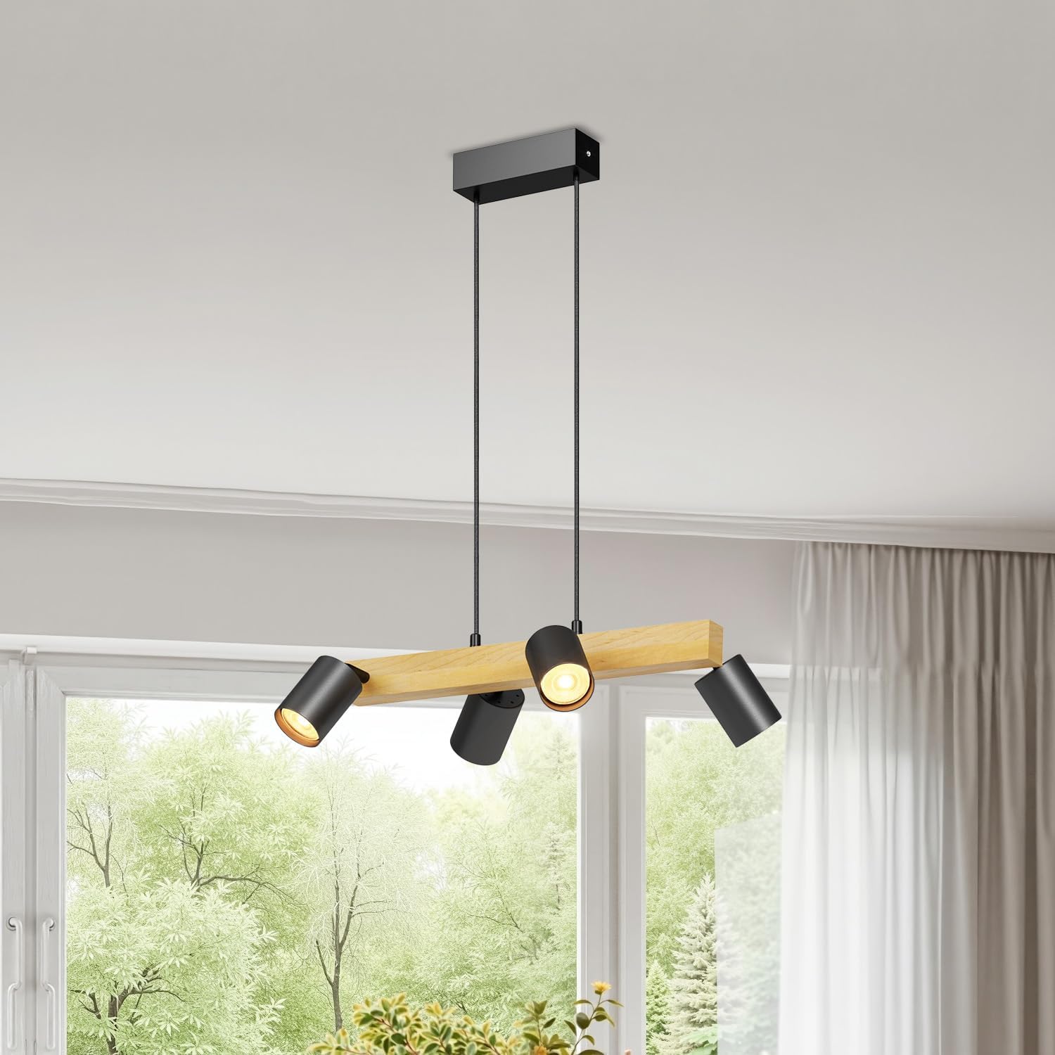Lvwit Lampadario Sala da Pranzo Nero con 4 Luci GU10 - immagine 1