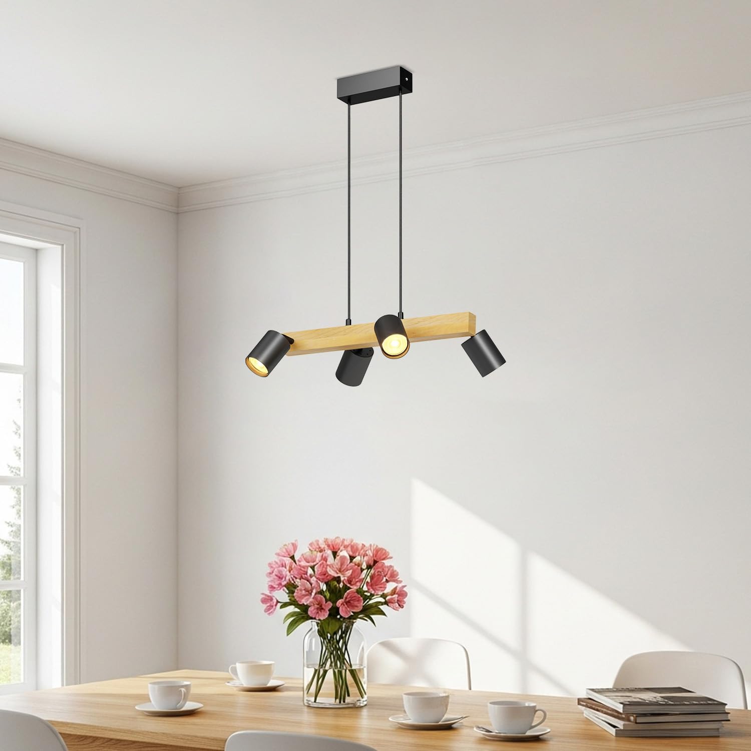 Lvwit Lampadario Sala da Pranzo Nero con 4 Luci GU10 - immagine 2