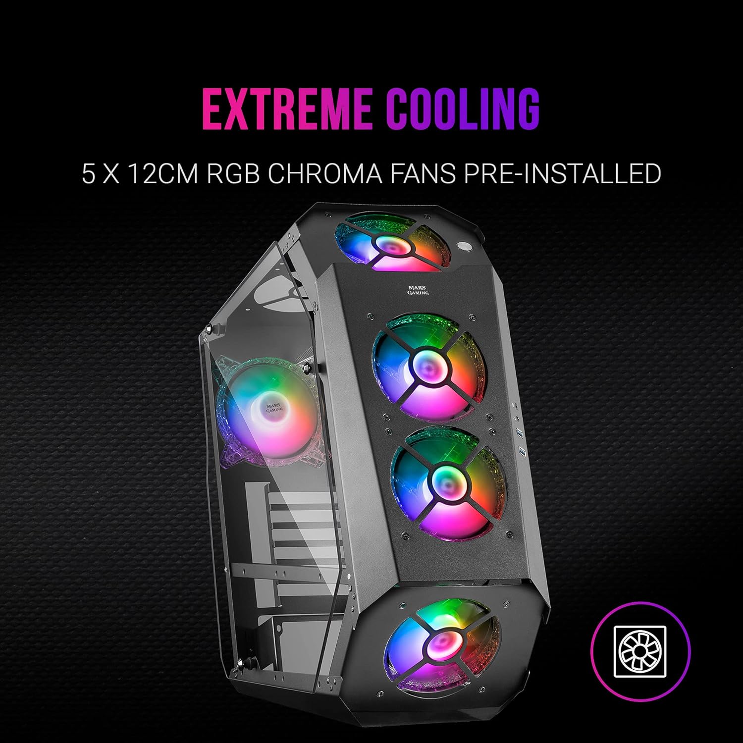 MARSGAMING MC51 - Custodia PC ATX con 5 Ventole RGB, Nero - immagine 4