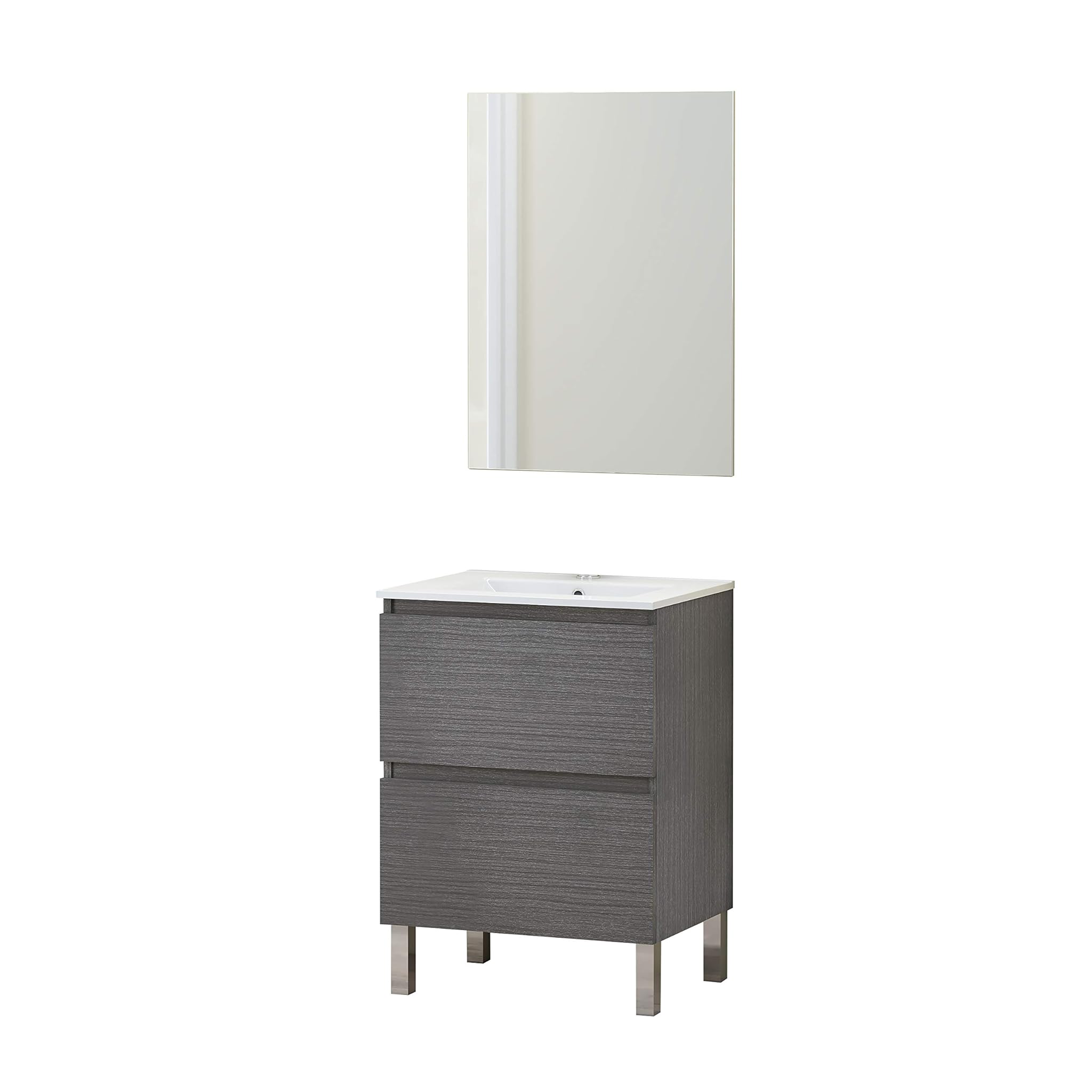 Baikal Set Mobile Bagno con Lavabo e Specchio 60cm Cenere