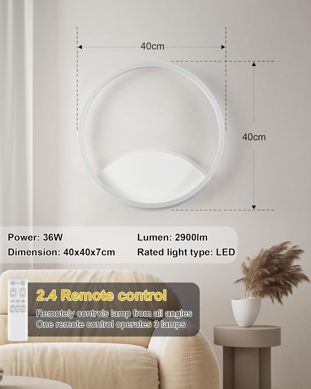 Mounm Plafoniera LED Soffitto Dimmerabile 36W 40x40cm - immagine 8