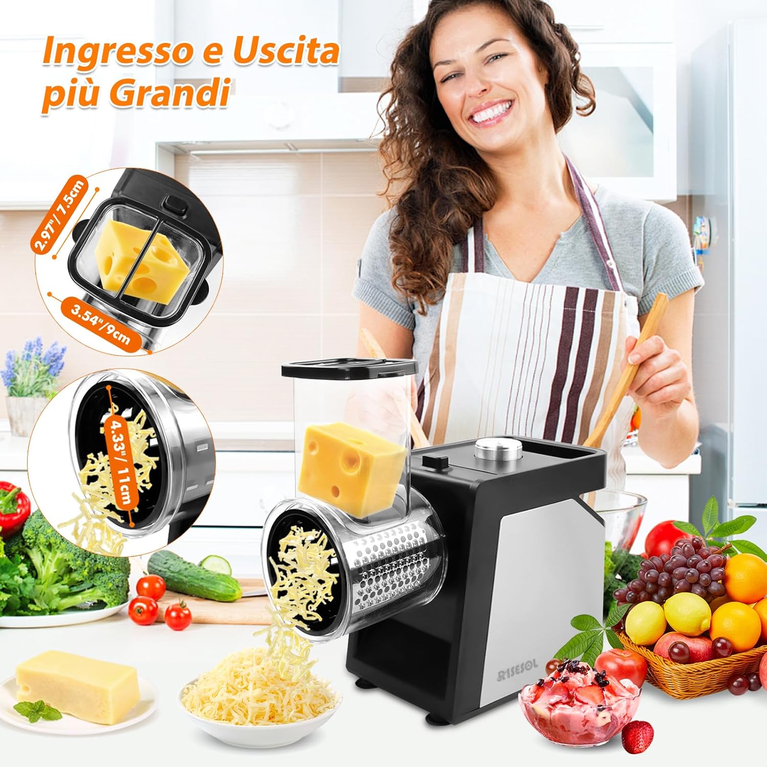 Risesol Affetta Verdure Elettrico 7 in 1, 250W - immagine 3