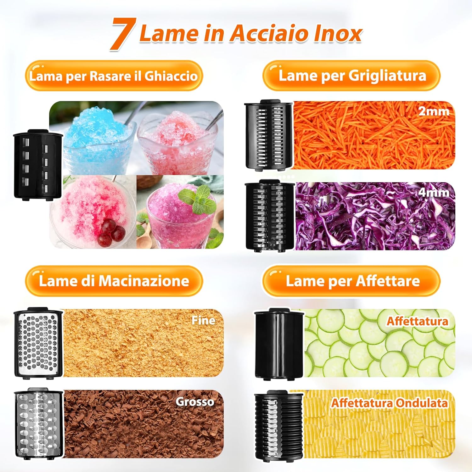 Risesol Affetta Verdure Elettrico 7 in 1, 250W - immagine 4