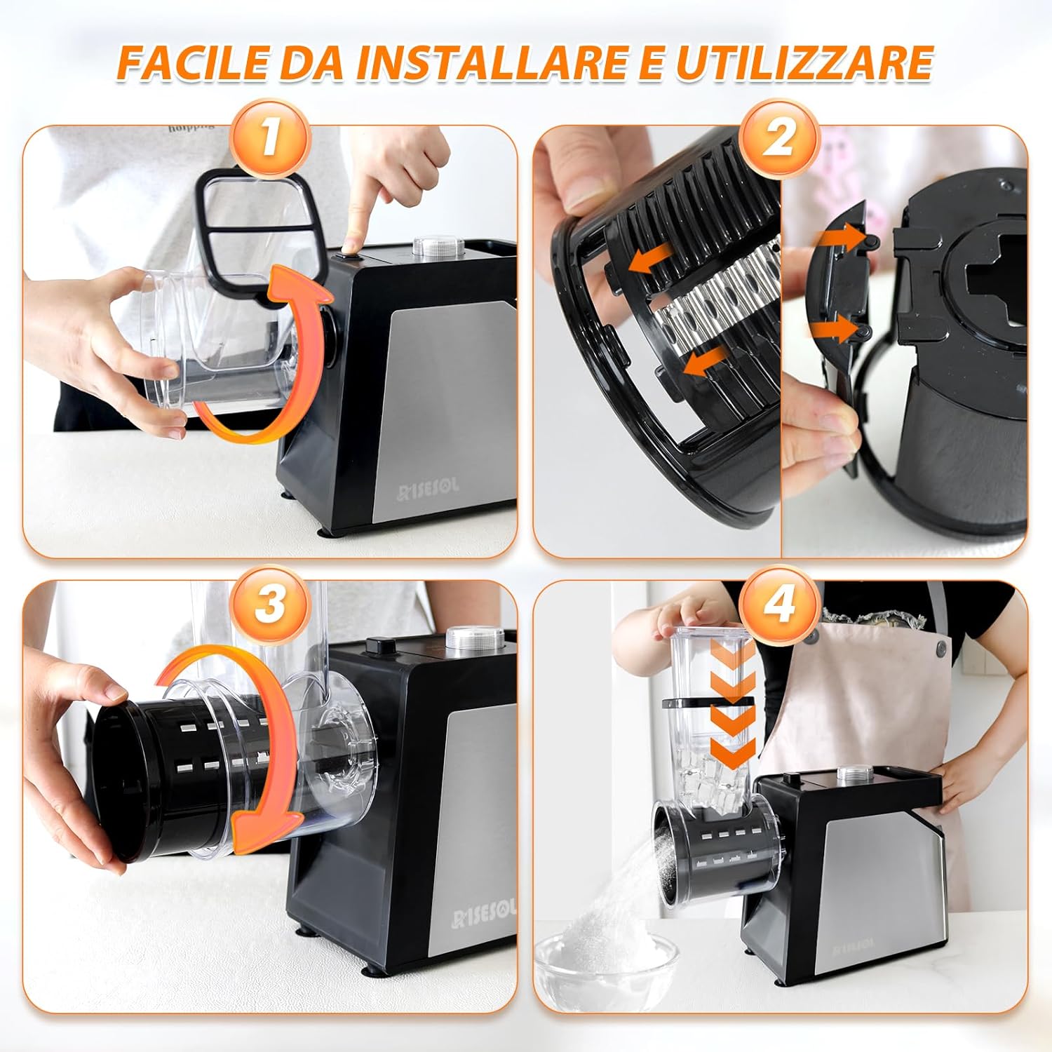 Risesol Affetta Verdure Elettrico 7 in 1, 250W - immagine 5