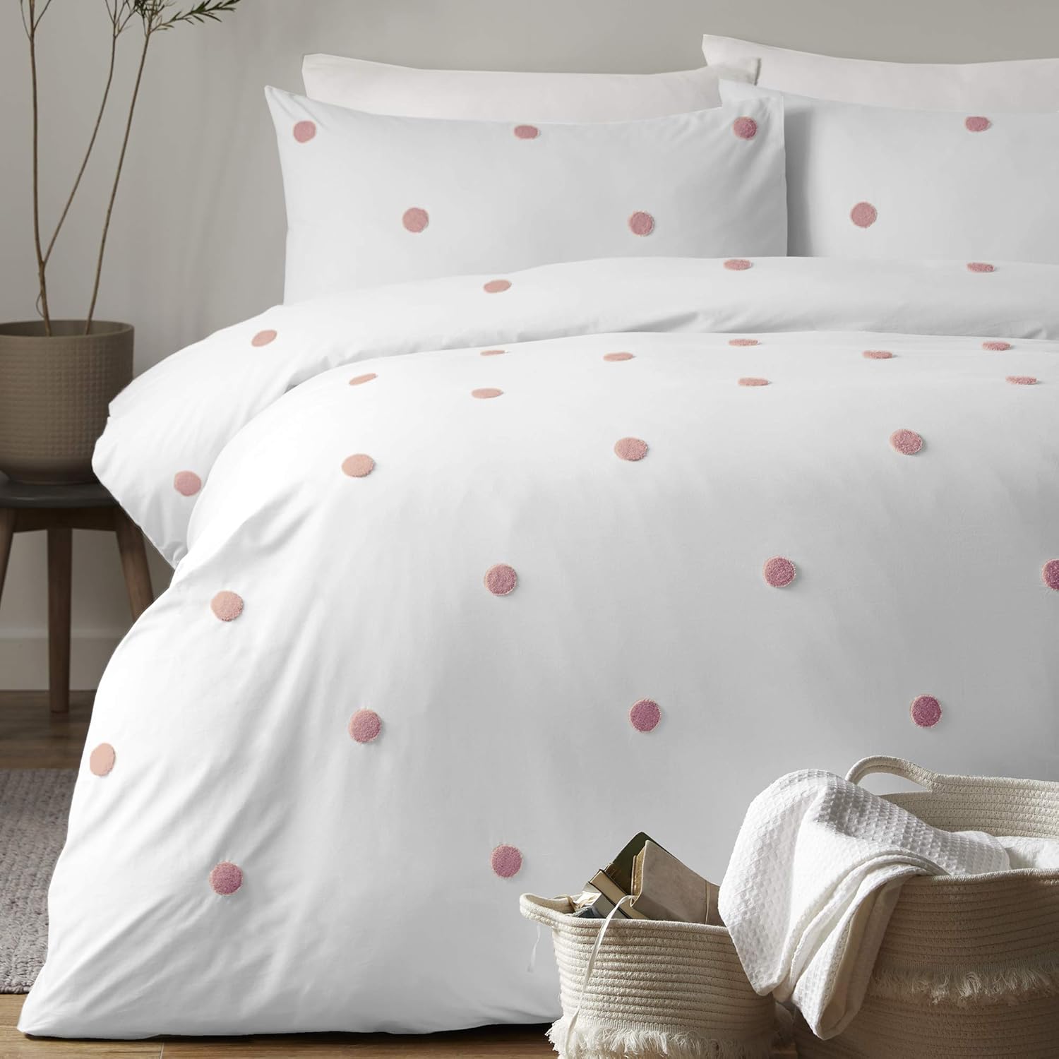 Appletree DOT Garden-Set Copripiumino, Cotone, Bianco con Pois Rosa, Doppio