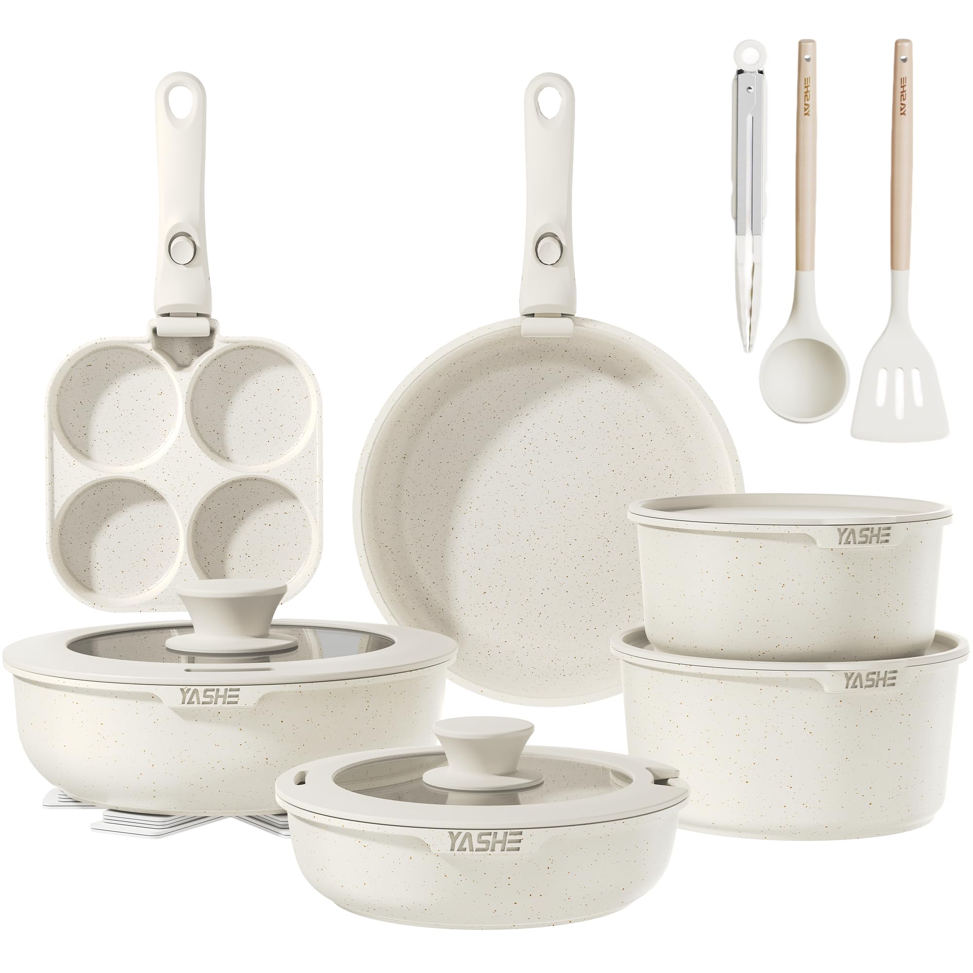 Yashe Batteria da Cucina 20 Pezzi Antiaderente, Bianco