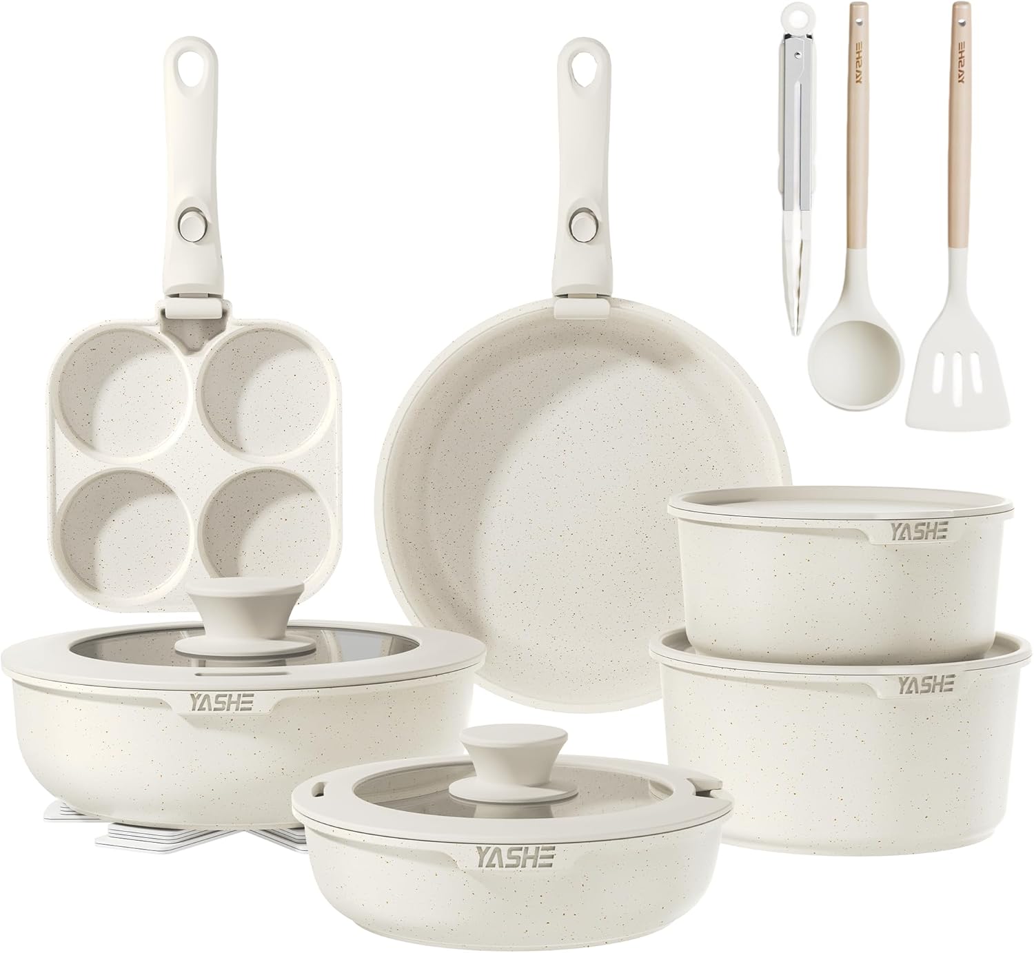 Yashe Batteria da Cucina 20 Pezzi Antiaderente, Bianco - immagine 1