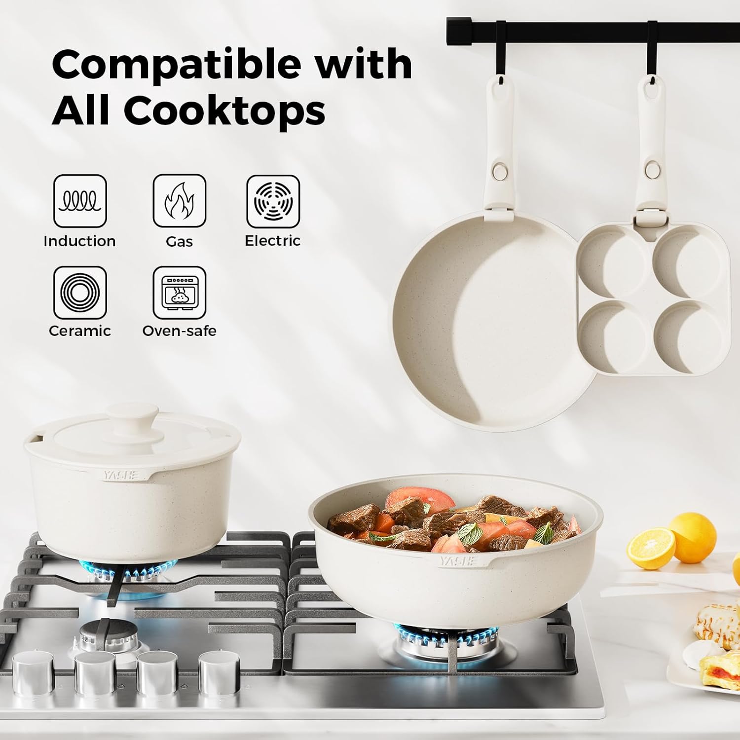 Yashe Batteria da Cucina 20 Pezzi Antiaderente, Bianco - immagine 3