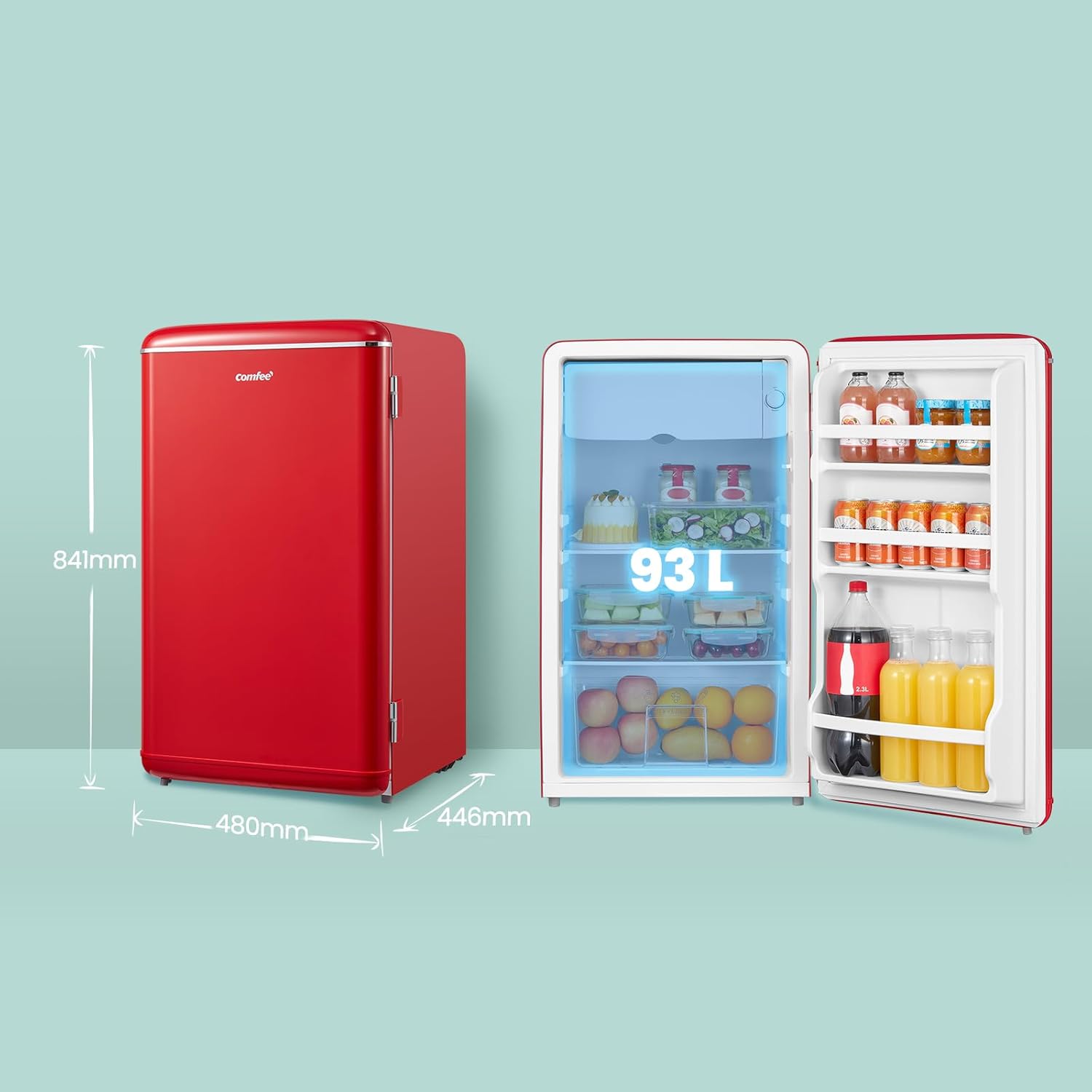 Comfee' RCD93RE2EURT(E) Frigorifero Monoporta 93L, Rosso - immagine 2