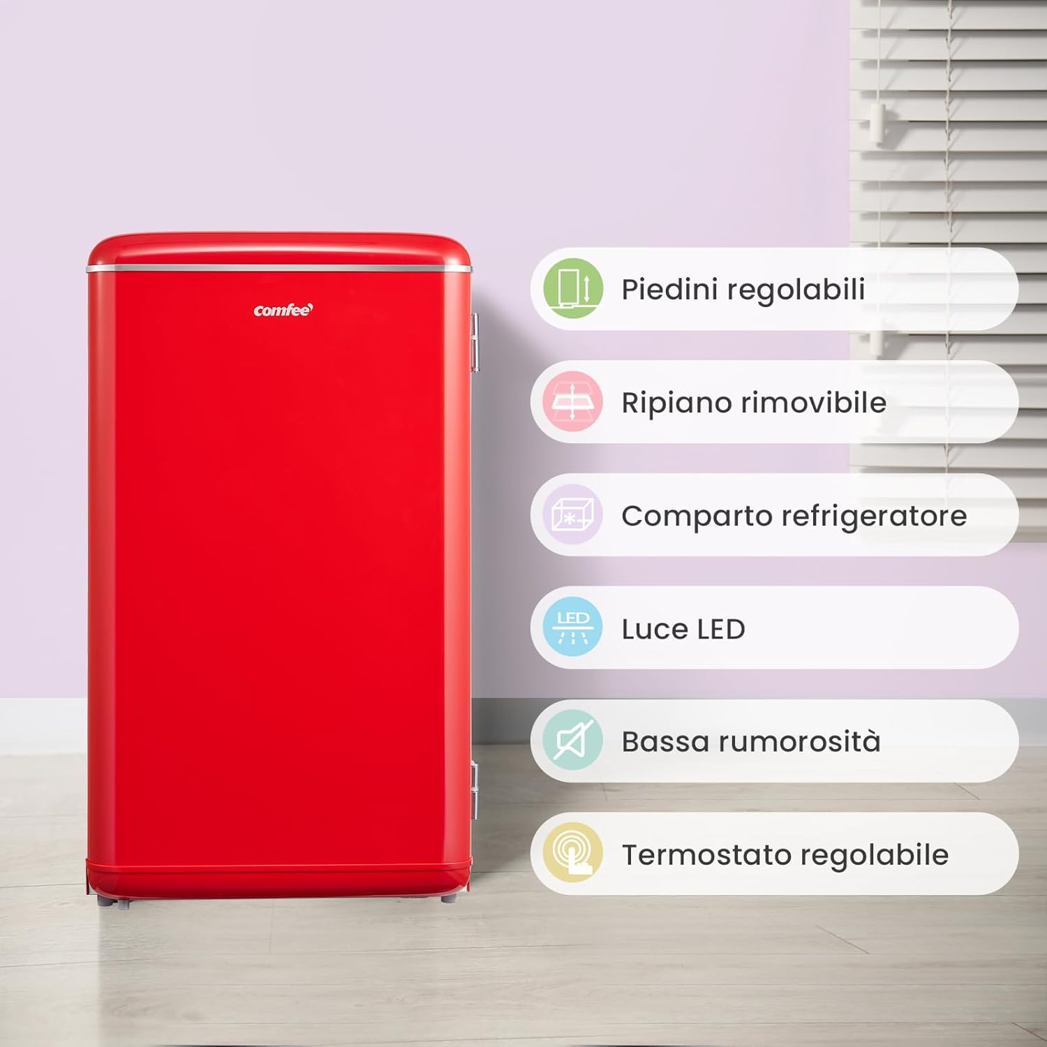 Comfee' RCD93RE2EURT(E) Frigorifero Monoporta 93L, Rosso - immagine 3