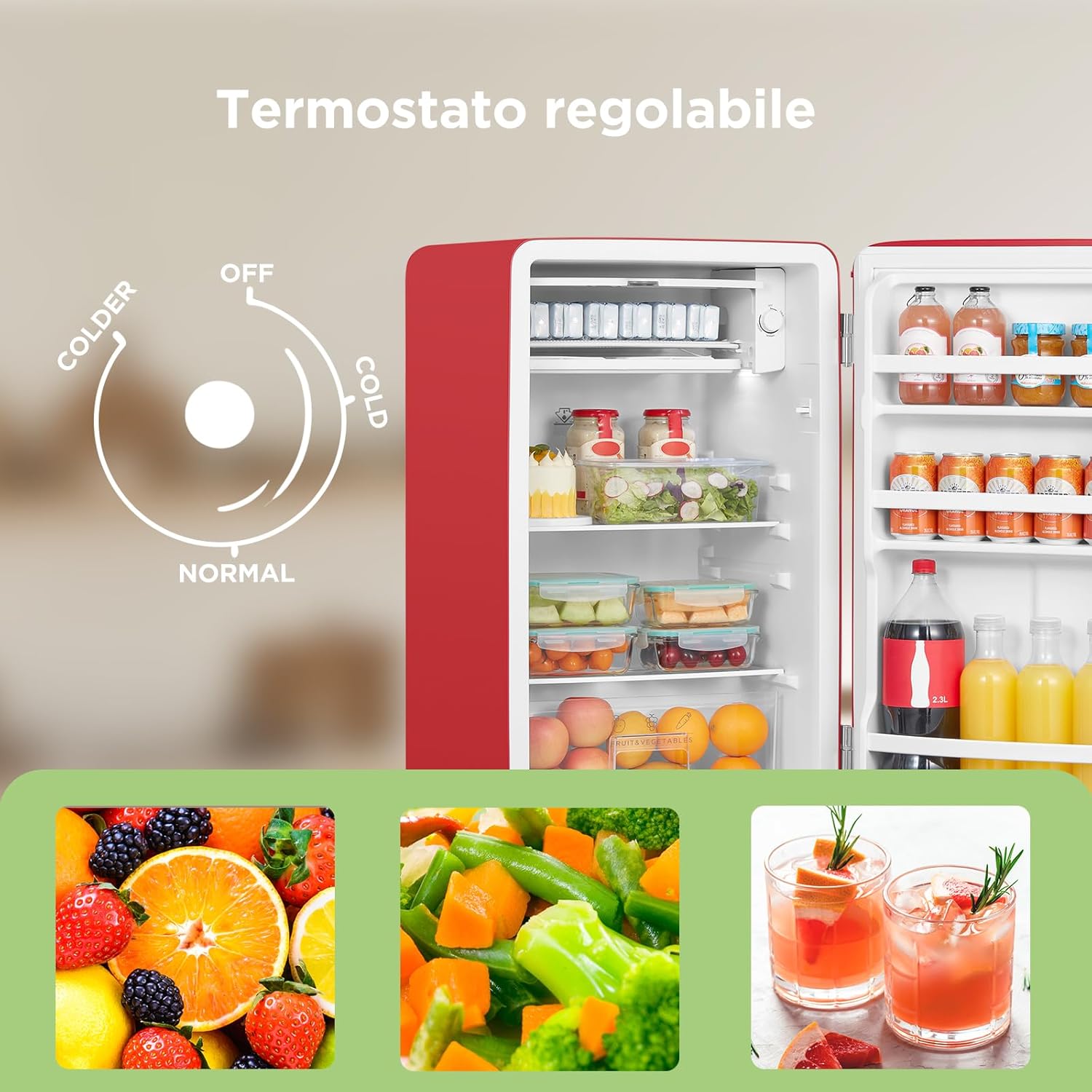 Comfee' RCD93RE2EURT(E) Frigorifero Monoporta 93L, Rosso - immagine 7