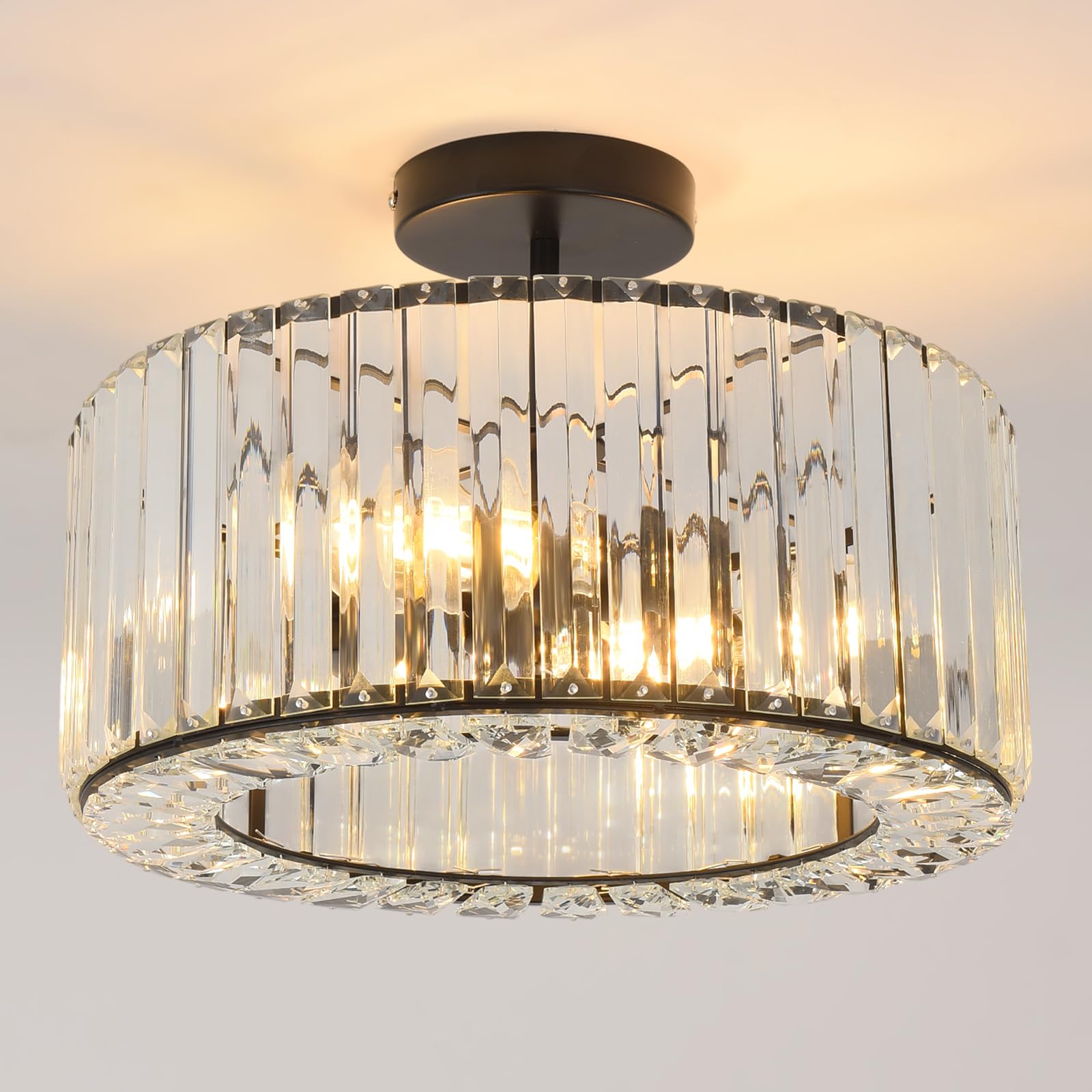 Anwio Lampadari Cristallo Nero E27 3 Luci 36.5cm