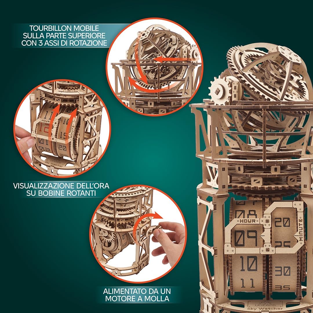 Ugears Orologio da scrivania Sky Watcher - Kit Modello in Legno - immagine 6