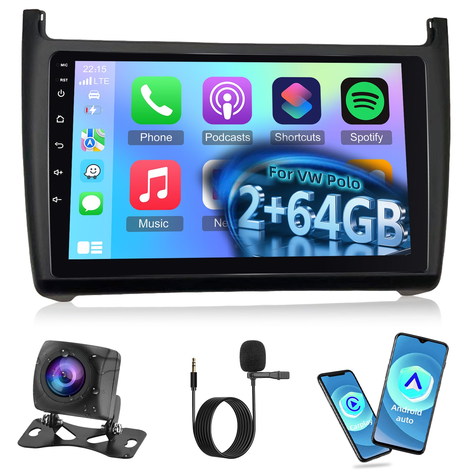 Nhopeew Autoradio Android 9" per VW Polo 6R 2009-2017