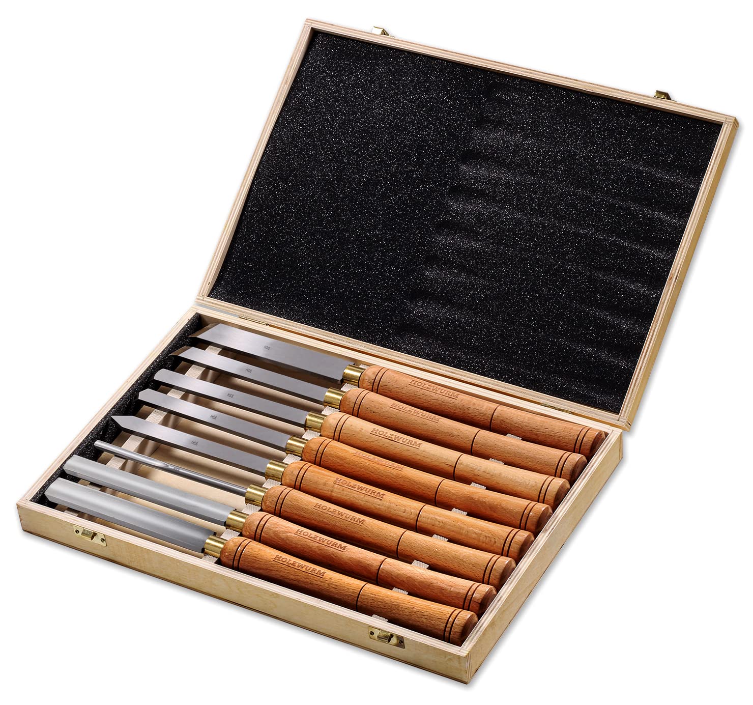 HOLZWURM Set di Scalpello per Tornio HSS, con valigetta in legno