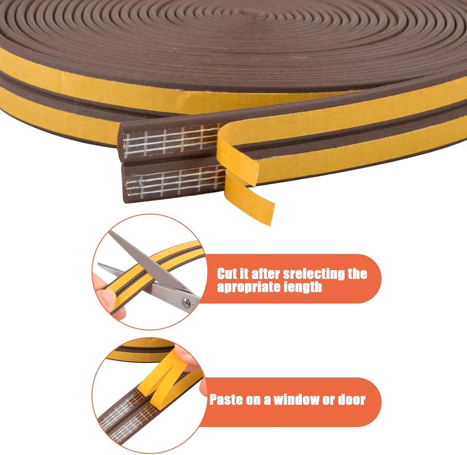 Natuce Nastro Guarnizione Autoadesiva 12M (9mm*2mm), Marrone - immagine 2