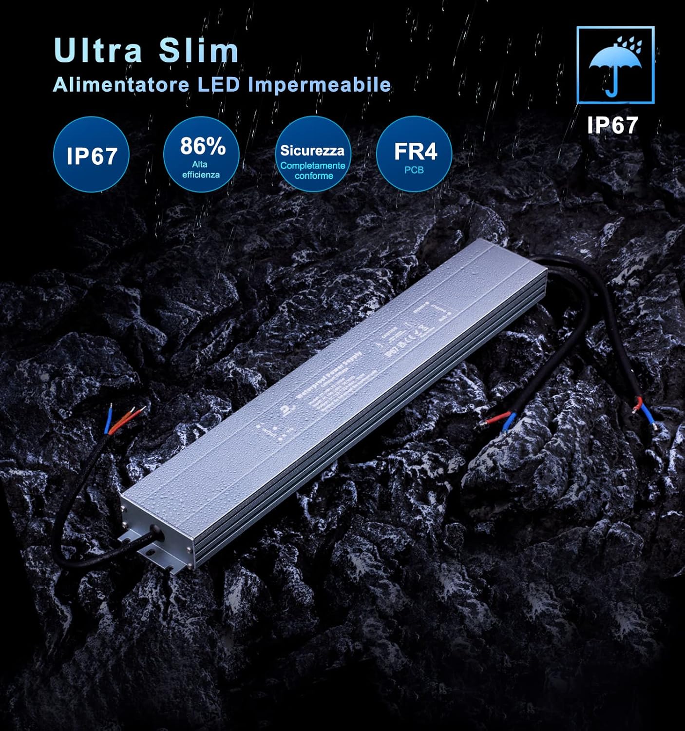 Dusktec Trasformatore LED 12V 300W 25A IP67 - immagine 2