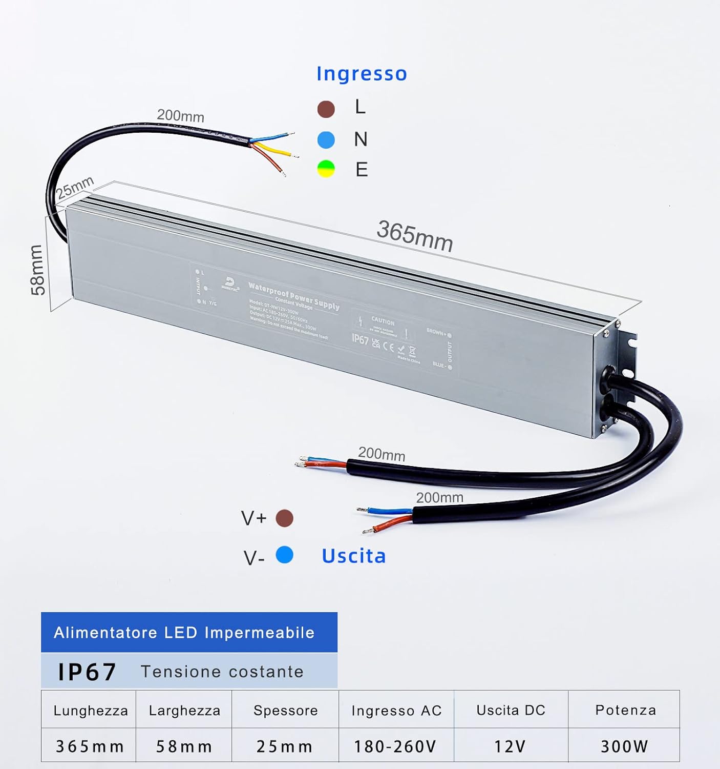 Dusktec Trasformatore LED 12V 300W 25A IP67 - immagine 5