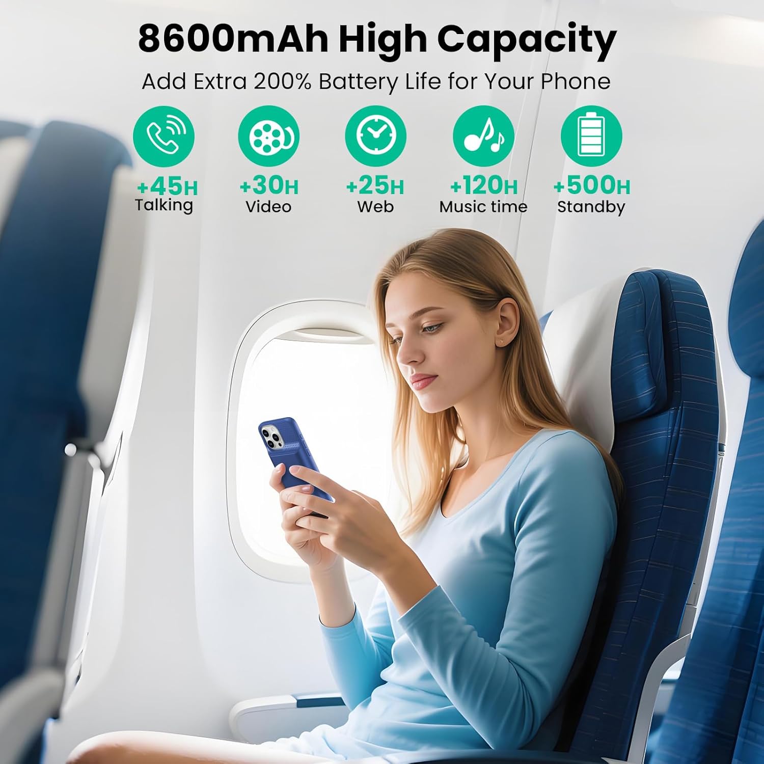 Feob Cover Batteria per iPhone 16 Pro Max 8600mAh, Blu - immagine 2