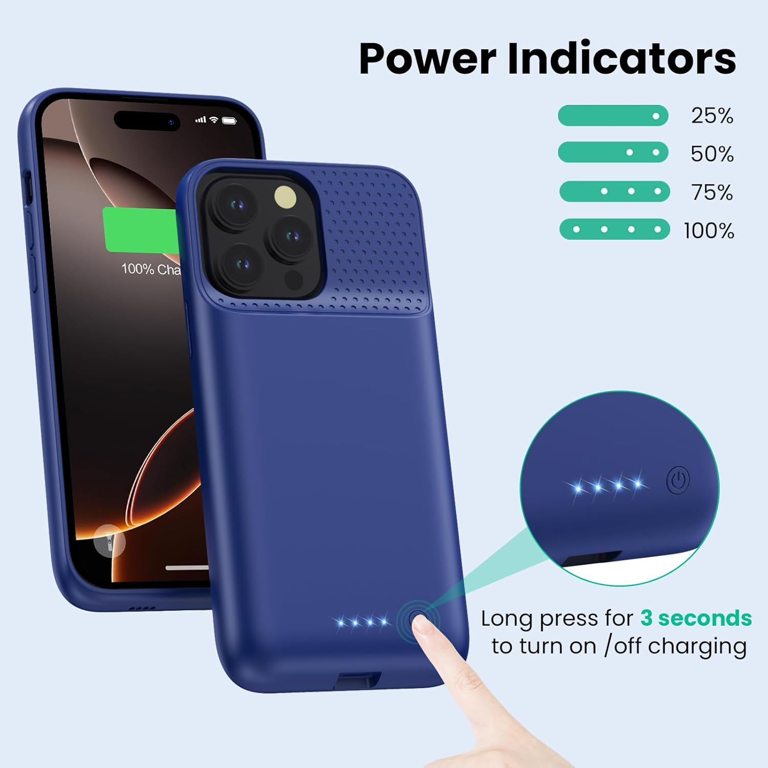 Feob Cover Batteria per iPhone 16 Pro Max 8600mAh, Blu - immagine 5