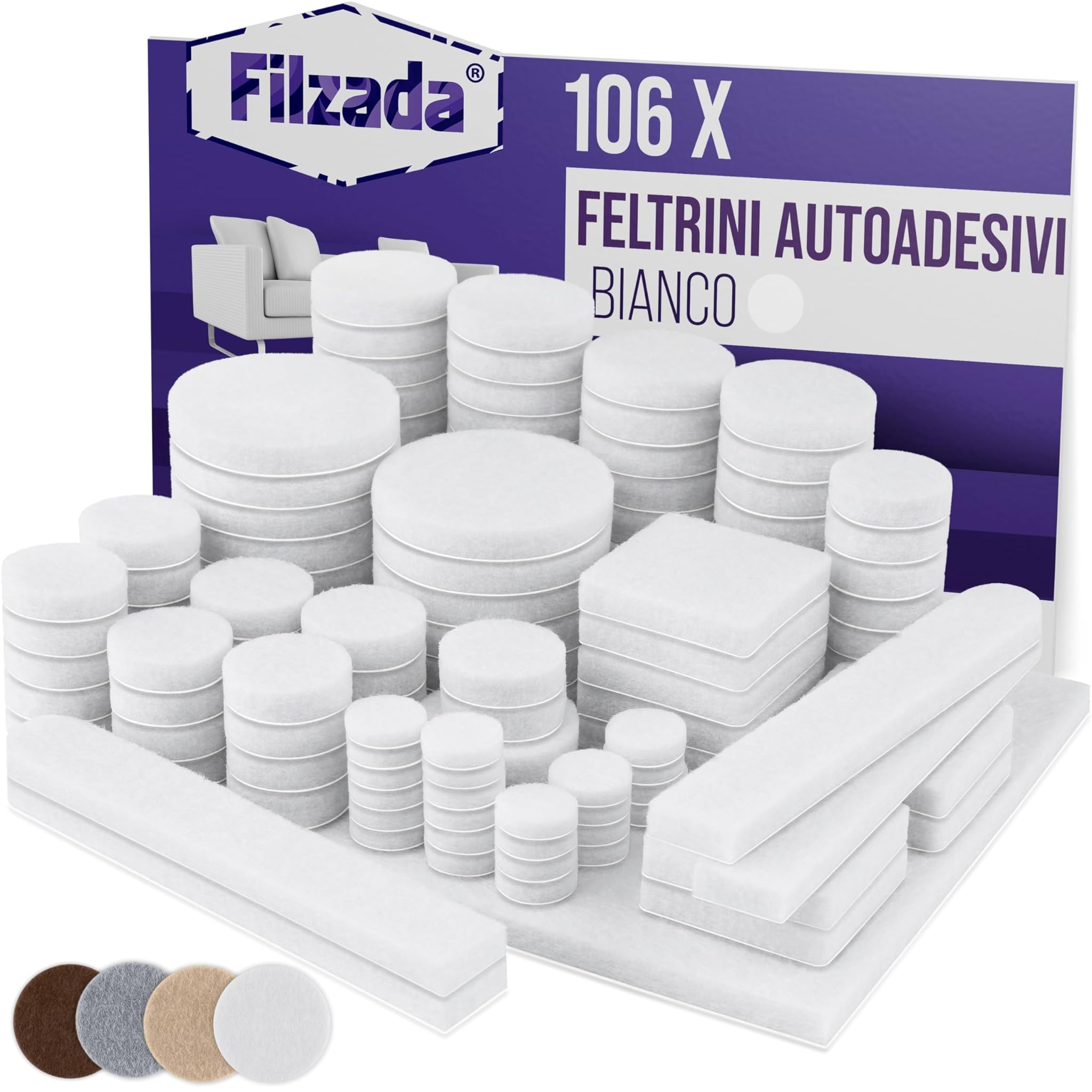 Filzada® 106 Feltrini per Sedie Rotondi e Quadrati, Bianchi