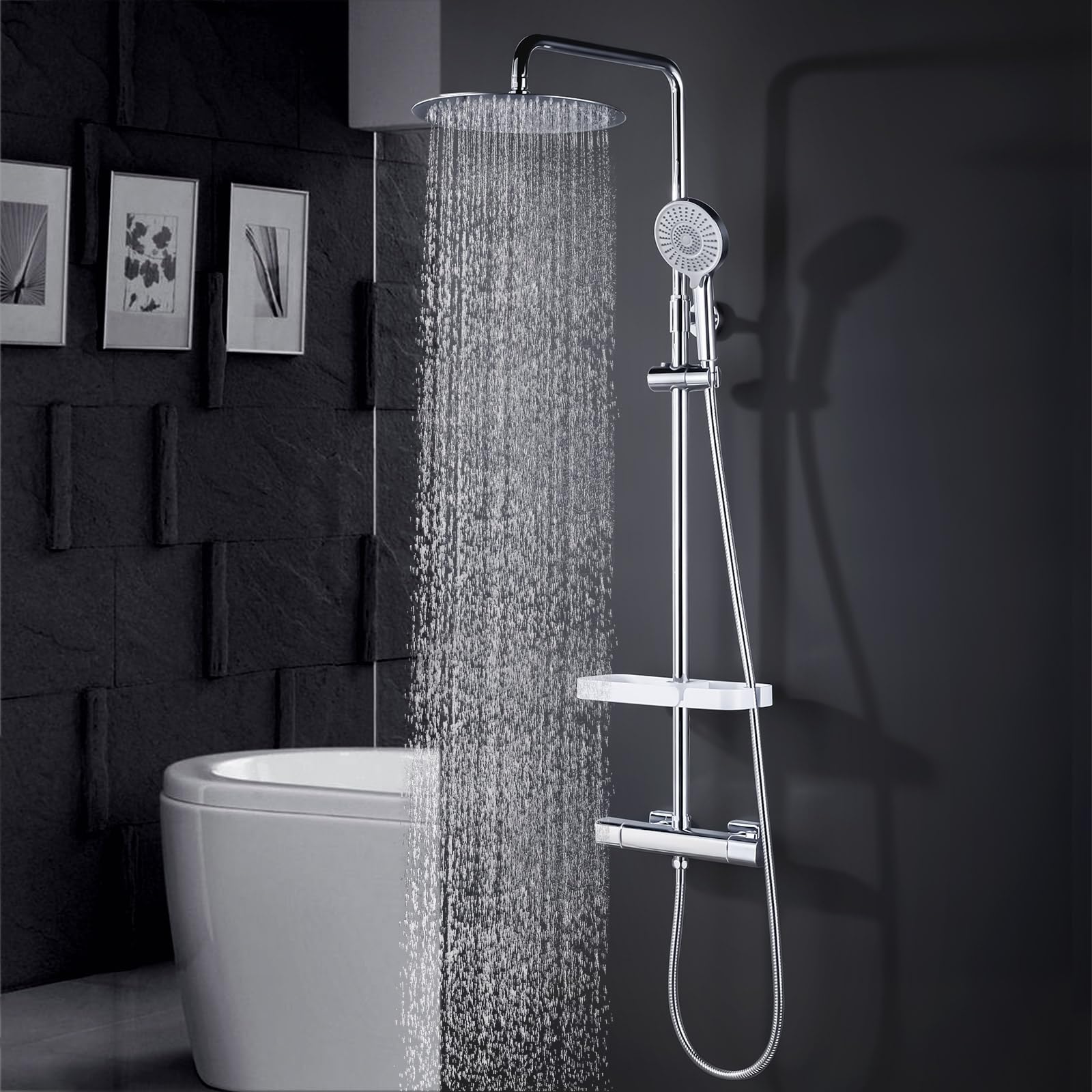 Miscelatore Doccia Termostatico con Soffione Rotondo 30cm, Cromo