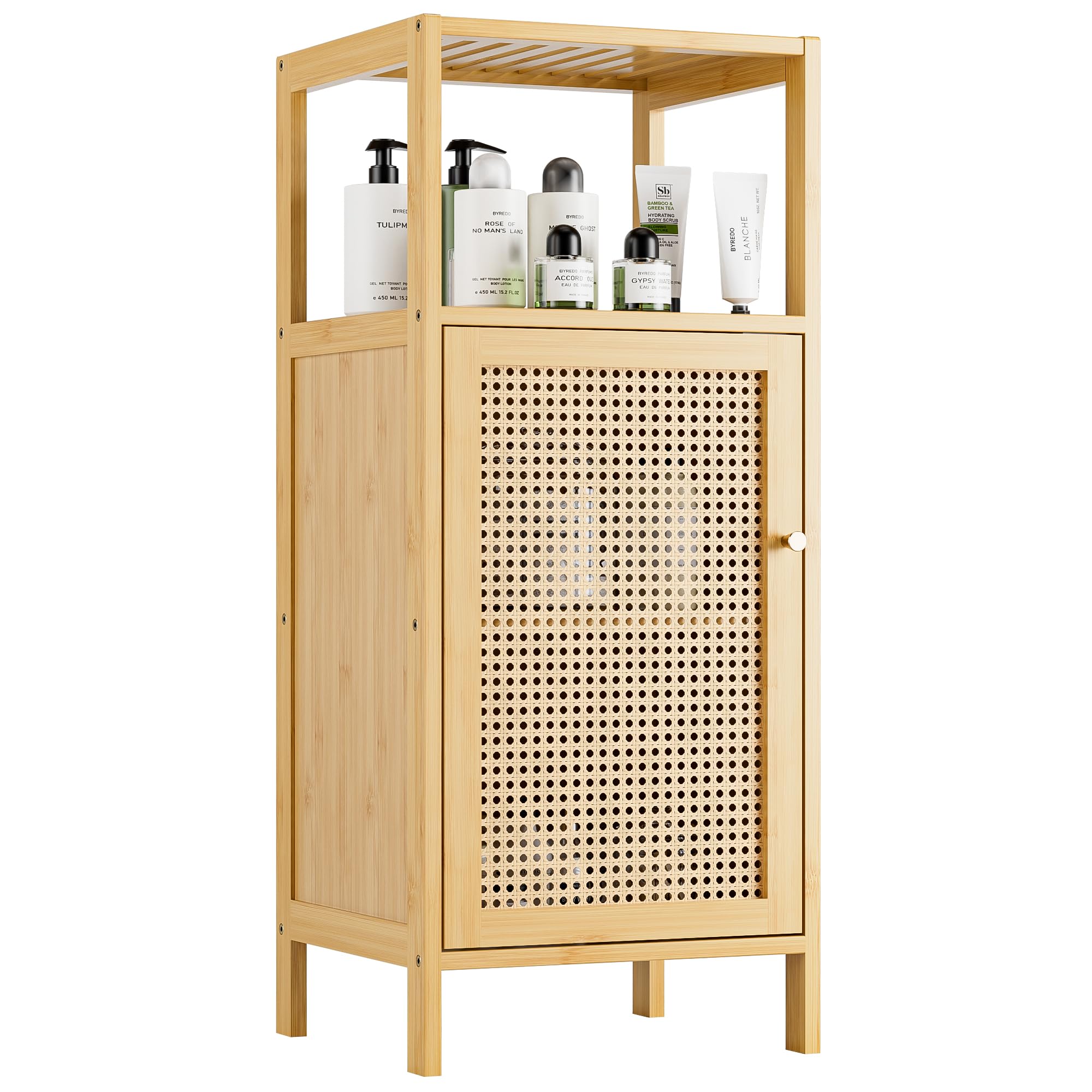 Armadio da Pavimento in Bambù con Antina in Rattan, Naturale
