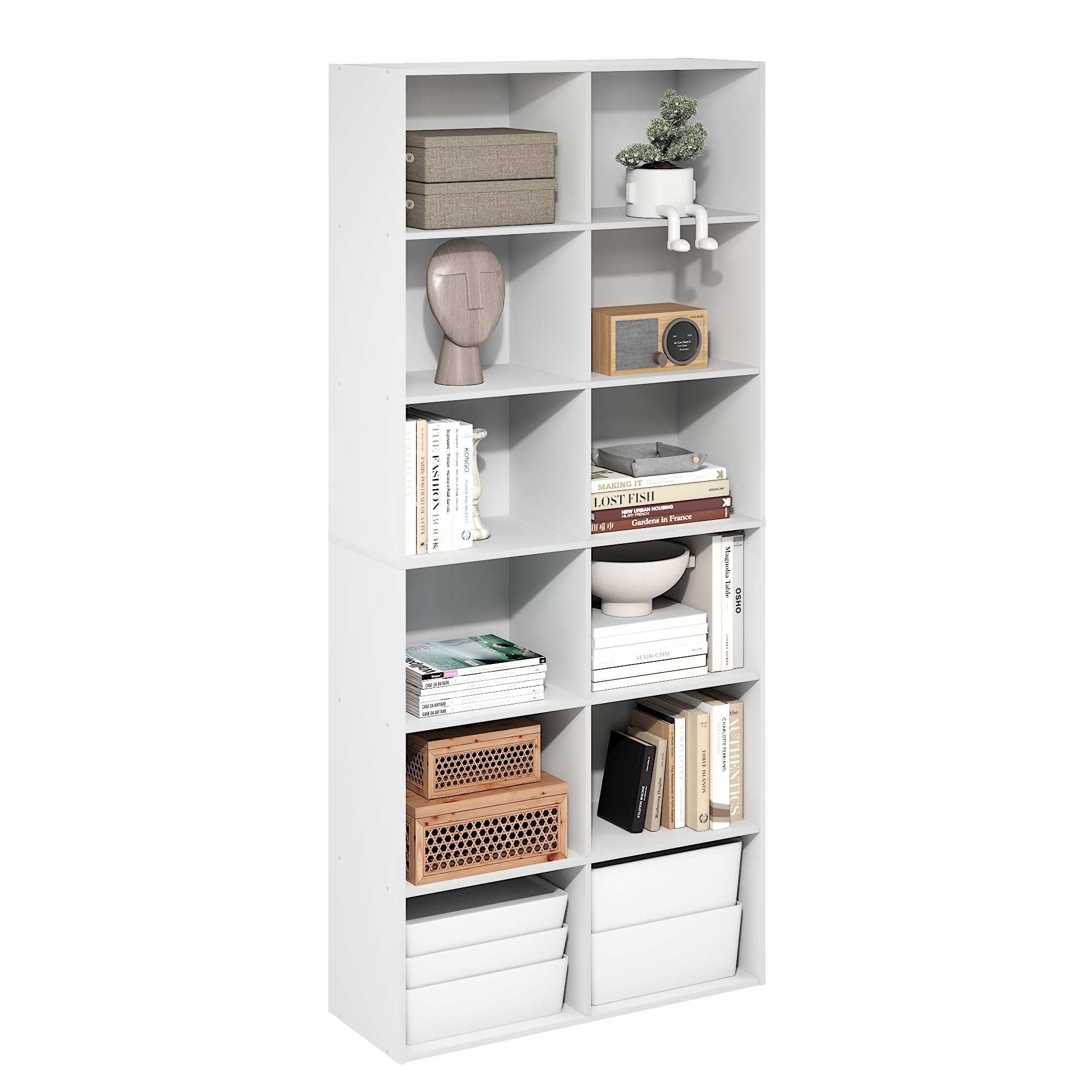 Furinno Basic Libreria Aperta 12 Cubi, Bianco