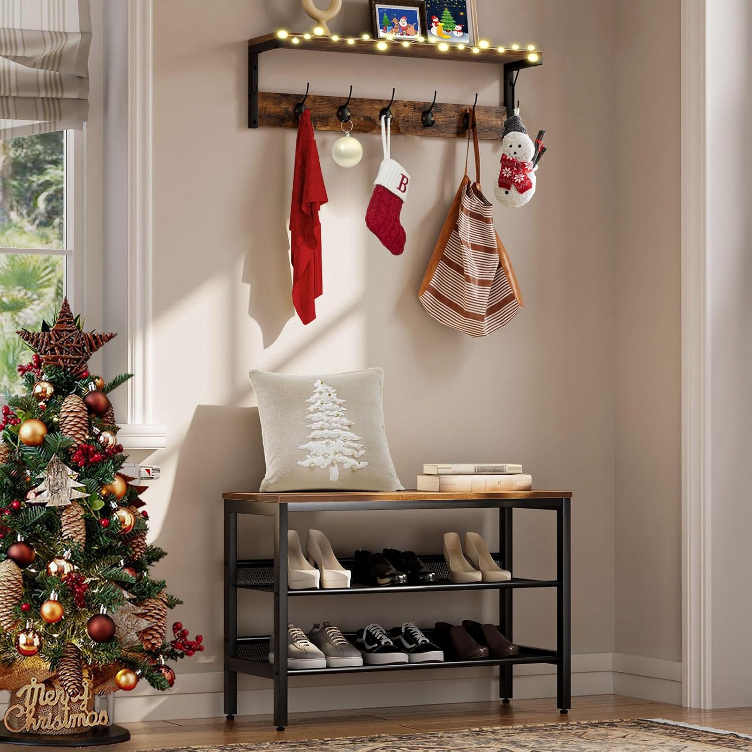 Hoobro Appendiabiti da Ingresso con Mensola e 7 Ganci - immagine 2