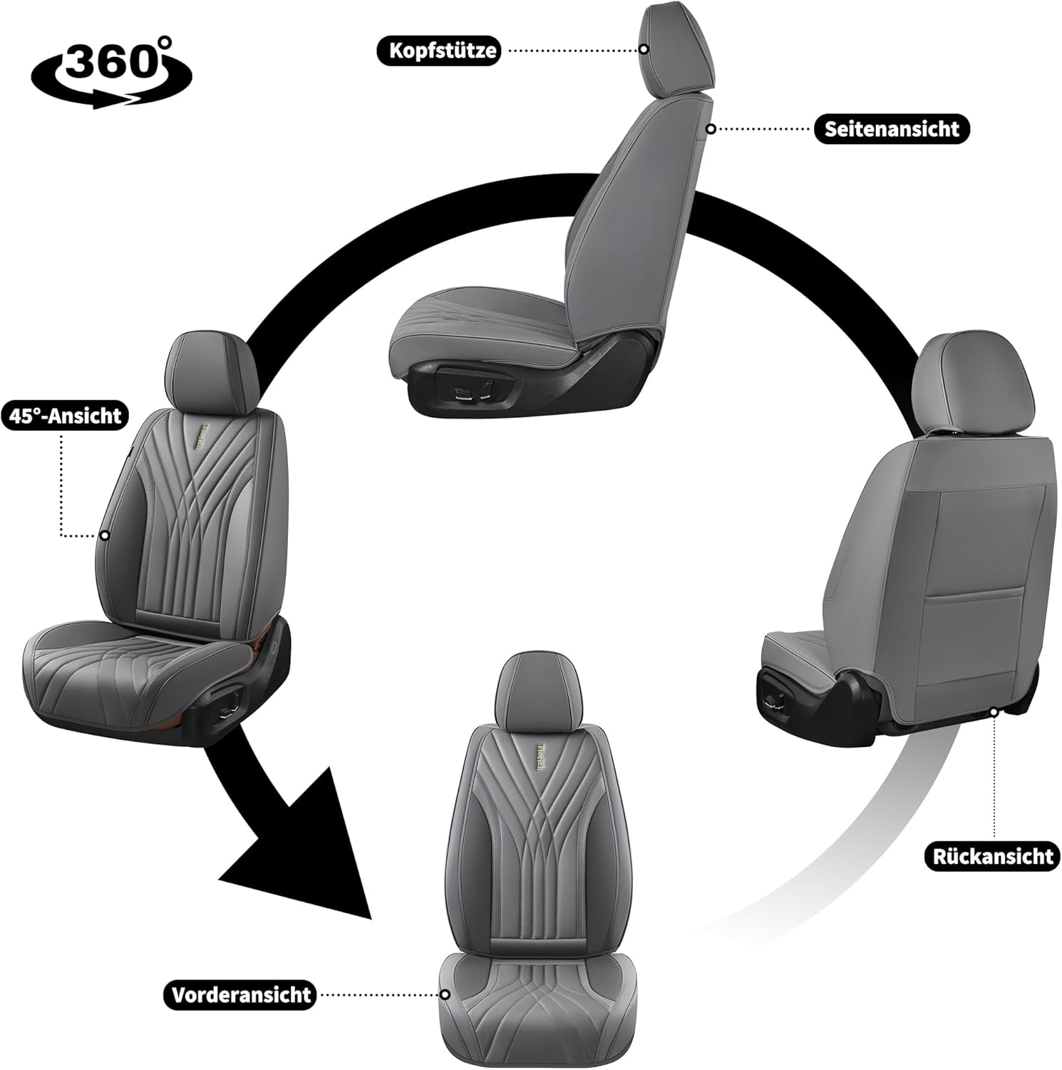 Florich Set Coprisedili Auto 5 Pezzi Grigio - immagine 6