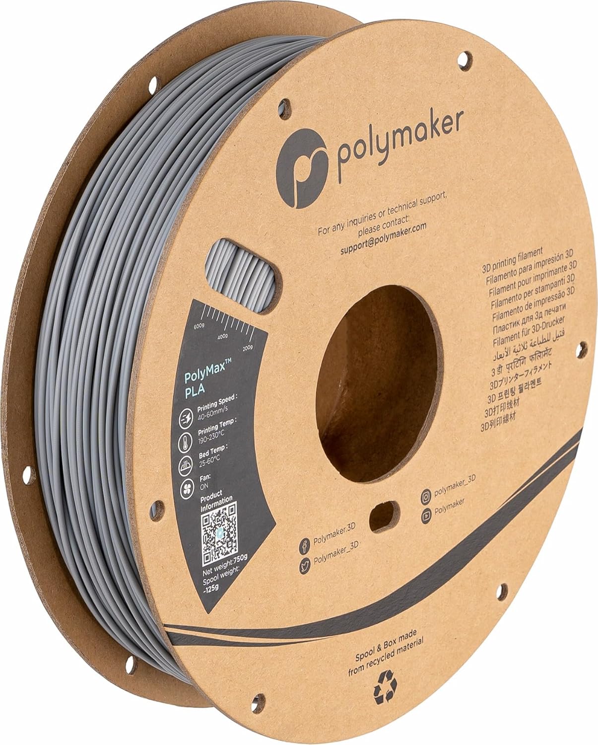 Polymaker PolyMax Tough PLA Grigio - 1.75mm - 750g - immagine 1