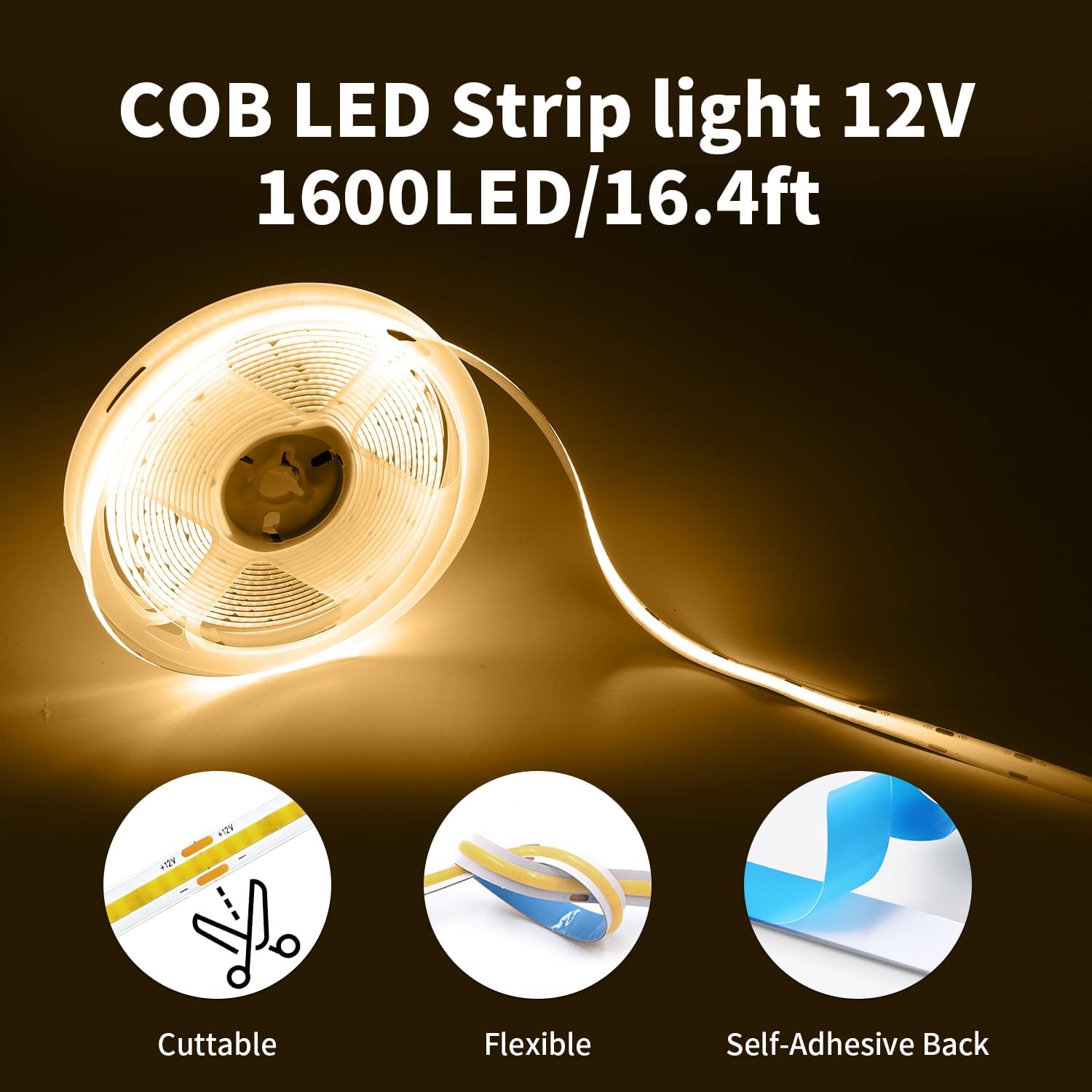Shineburky Striscia LED COB 5 Metri Bianco Caldo - immagine 4