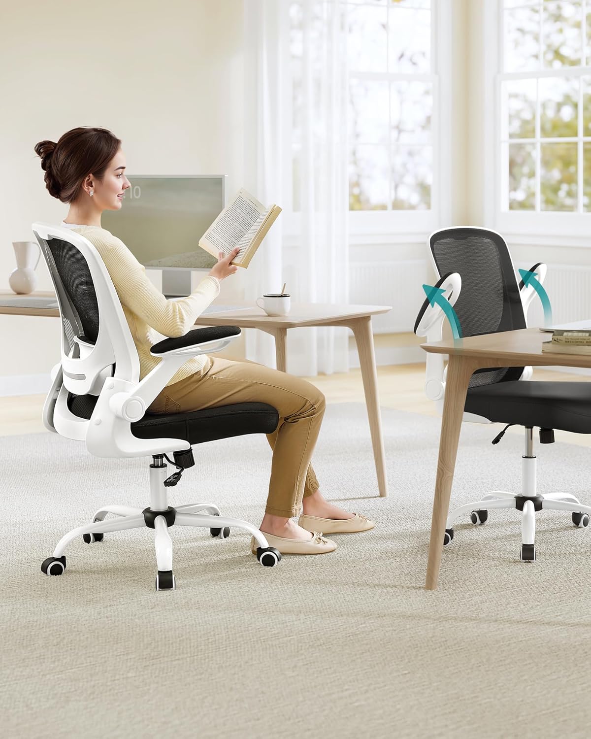 Songmics Sedia da Ufficio Ergonomica, Bianco e Nero - immagine 2