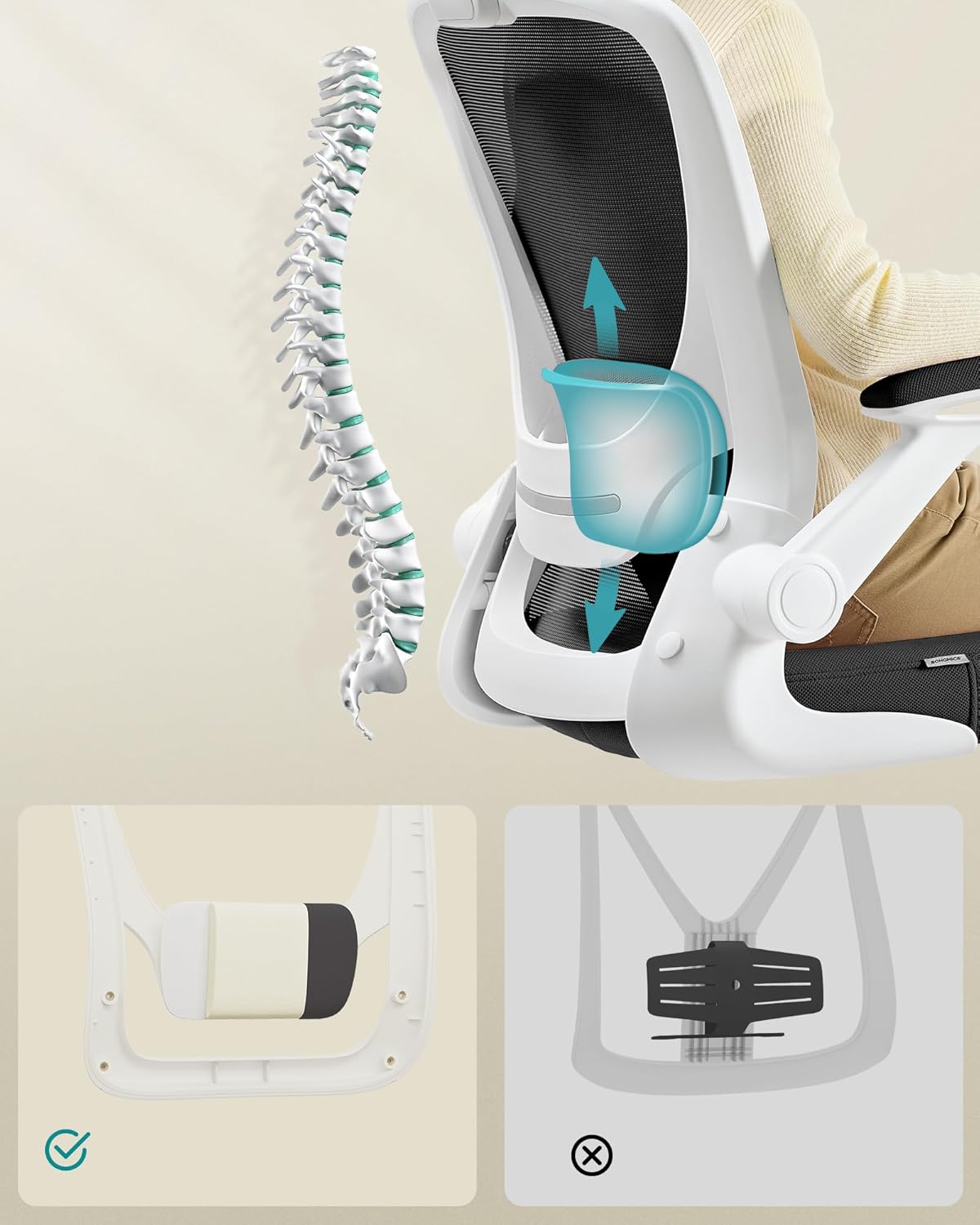 Songmics Sedia da Ufficio Ergonomica, Bianco e Nero - immagine 4