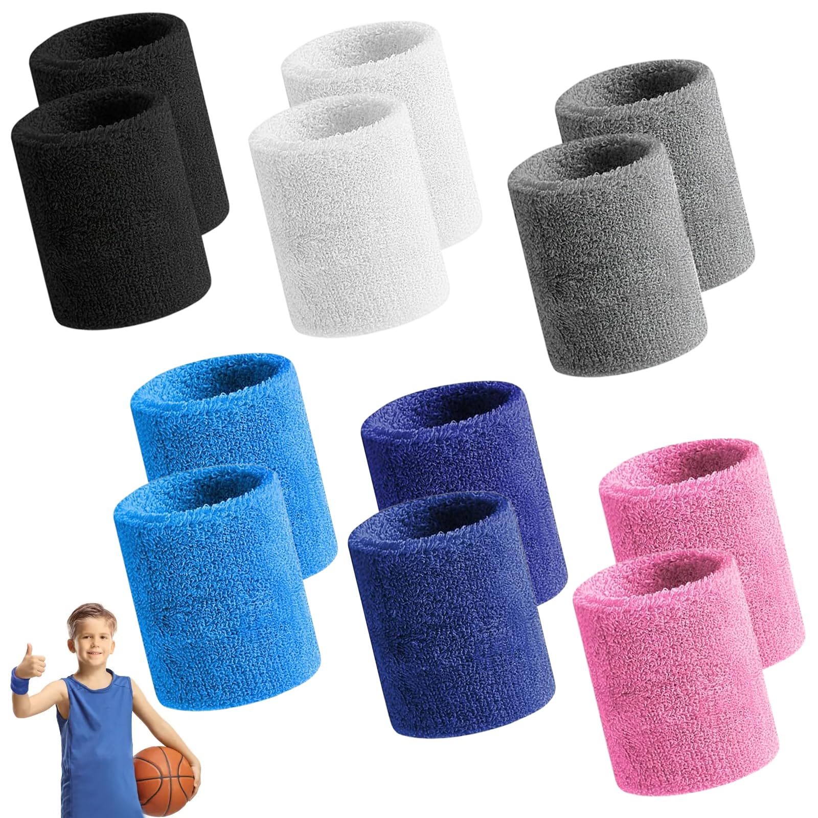 Set di 12 Polsino Sportivo Elastici 3.2 x 3.0 Inch Polsini Tergisudore in Cotone Morbido e Spesso Traspirante Adatto a Ragazzi, Ragazze e Edulti per Tennis Ginnastica, Calcio, Basket, Corsa (Colorato)