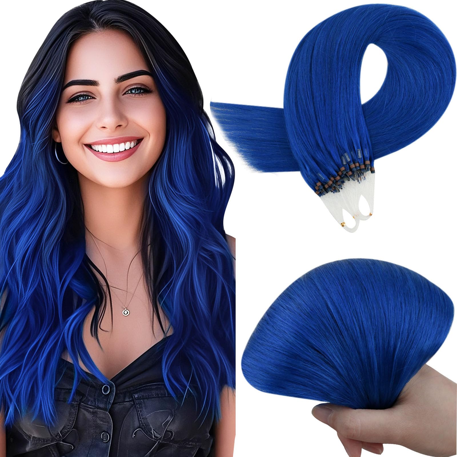 RUNATURE Microing Extension Capelli Blu 35cm 25g 25 Ciocche Extension ...