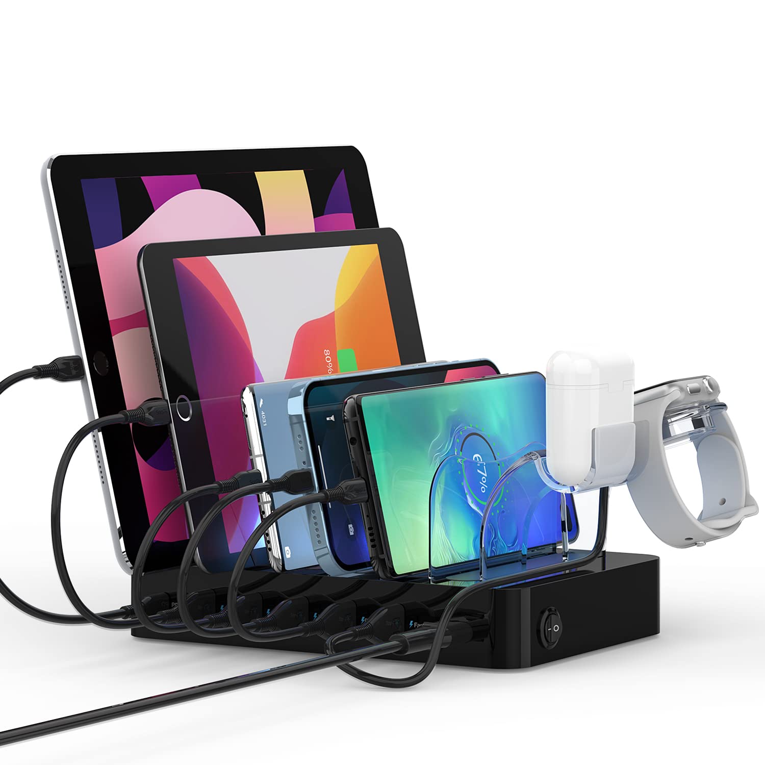 Soopii Stazione di Ricarica 60W a 6 Porte con Cavi