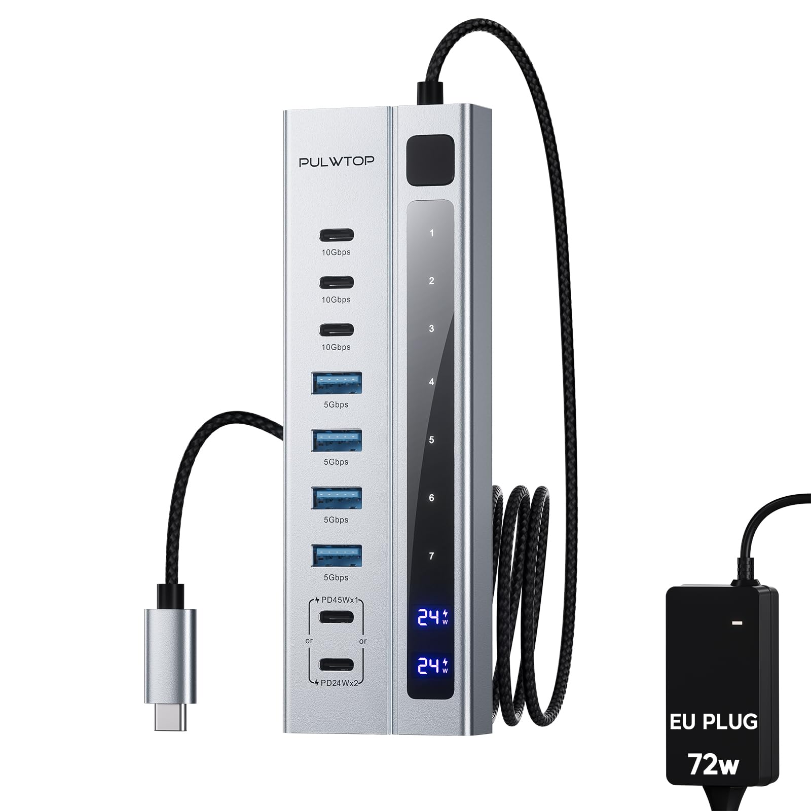 Pulwtop Hub USB C Alimentato 9 in 1 con Adattatore 72W