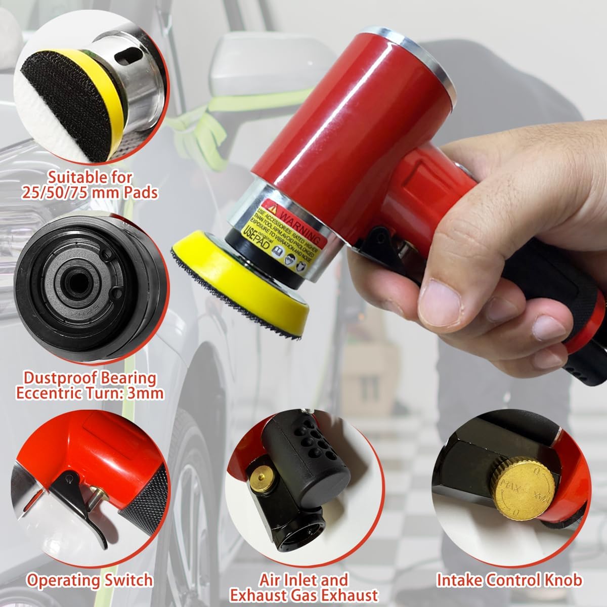 Mini Levigatrice Orbitale Pneumatica 25/50/75mm - immagine 4