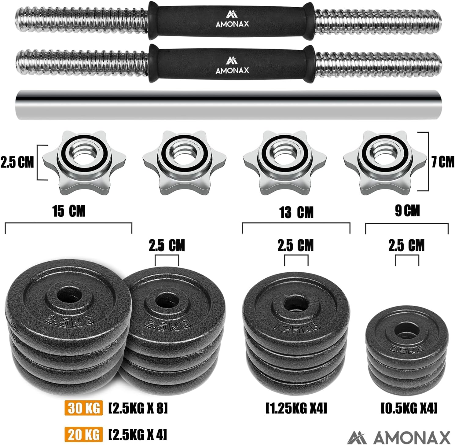 Amonax Pesi Palestra Manubri Regolabili 15-30KG - immagine 4