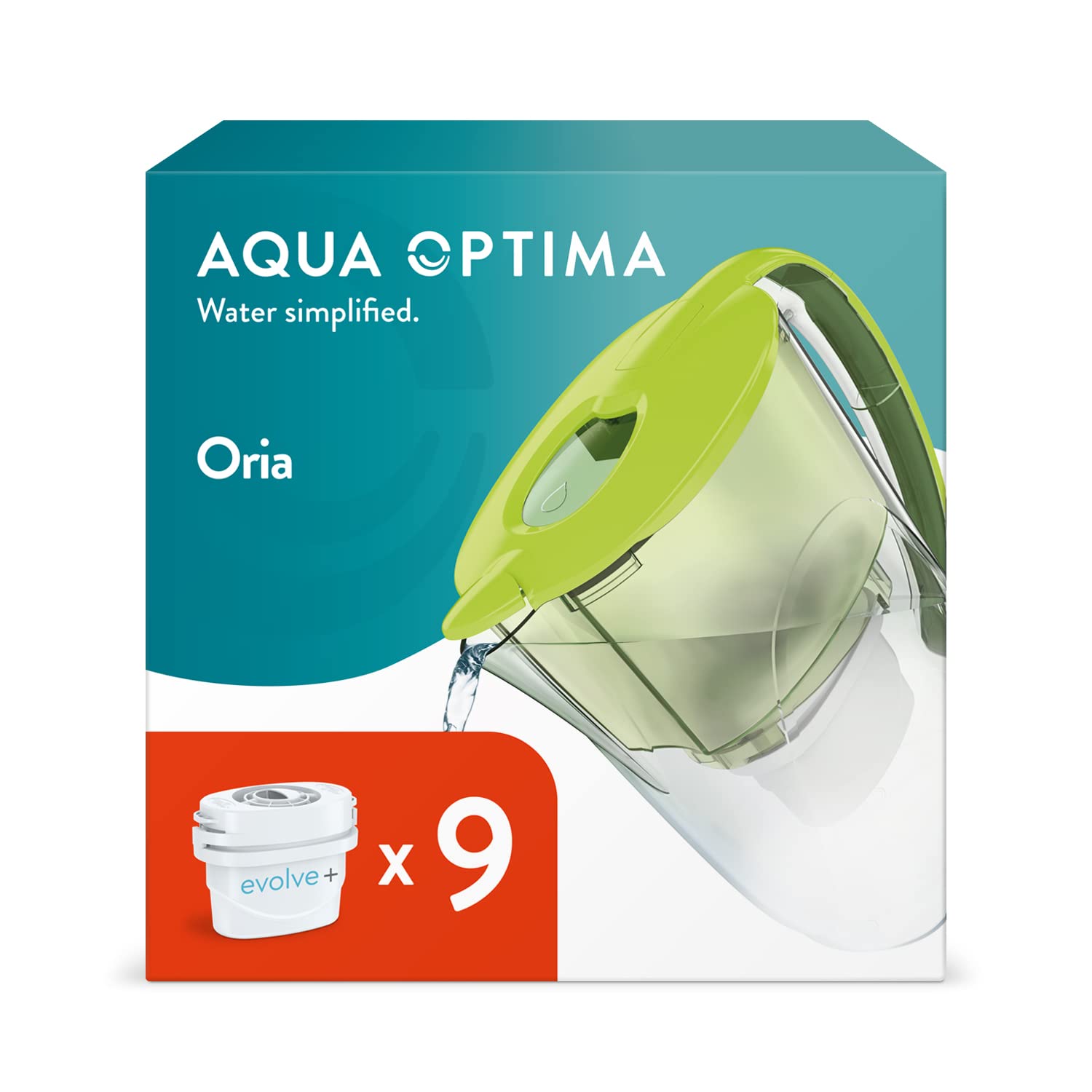 Aqua Optima Oria Caraffa Filtro Acqua 2.8L, Verde