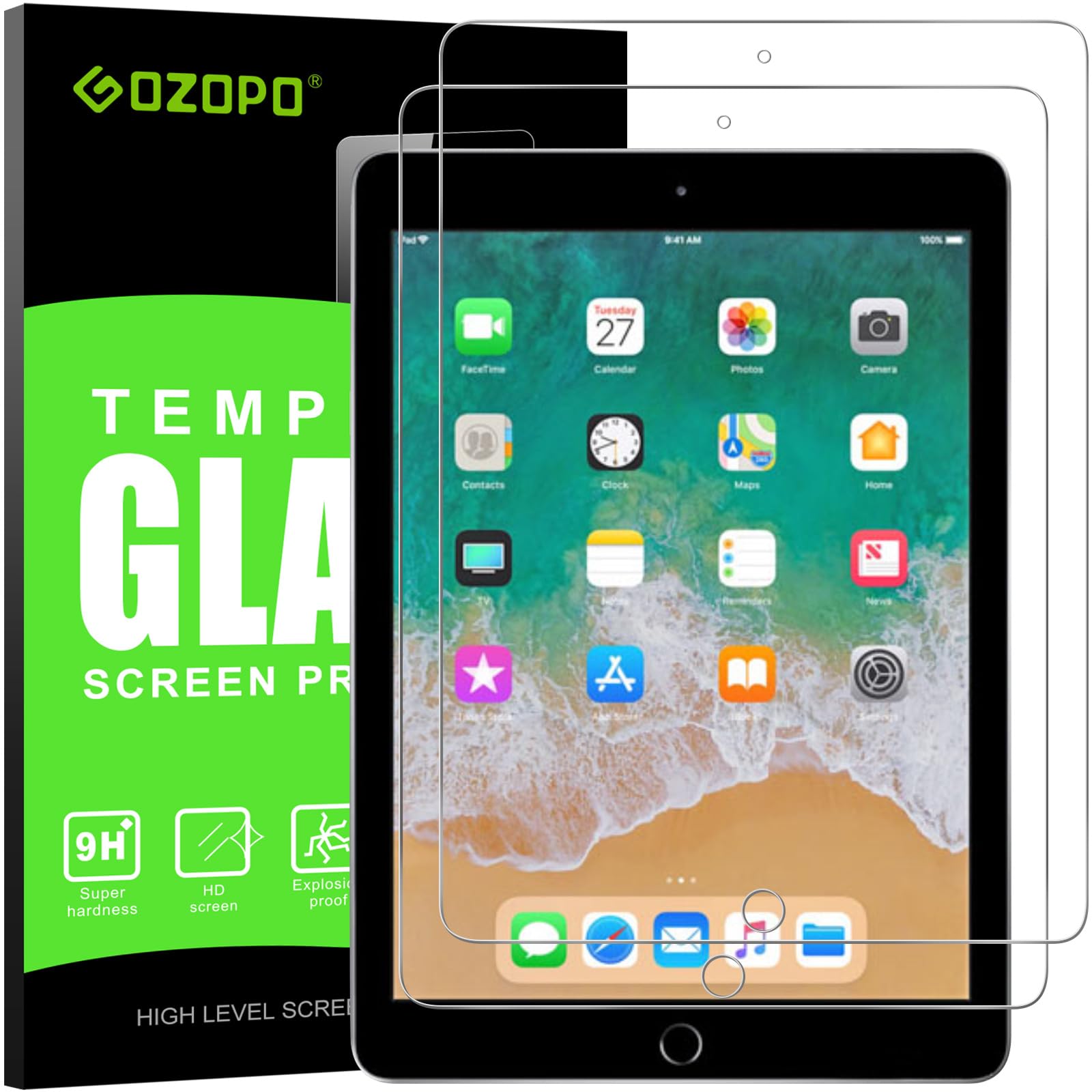 Gozopo - Pellicola Protettiva Vetro Temperato per iPad 9.7 (2 Pezzi)