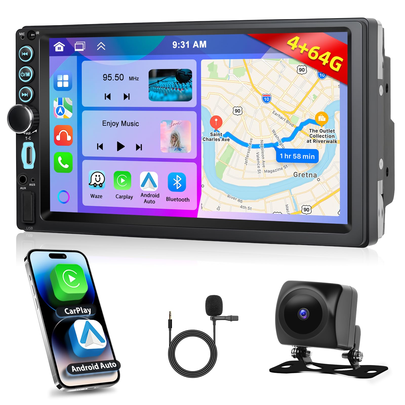 Motorsi Autoradio 2 Din Android 4G+64G con Wireless Carplay